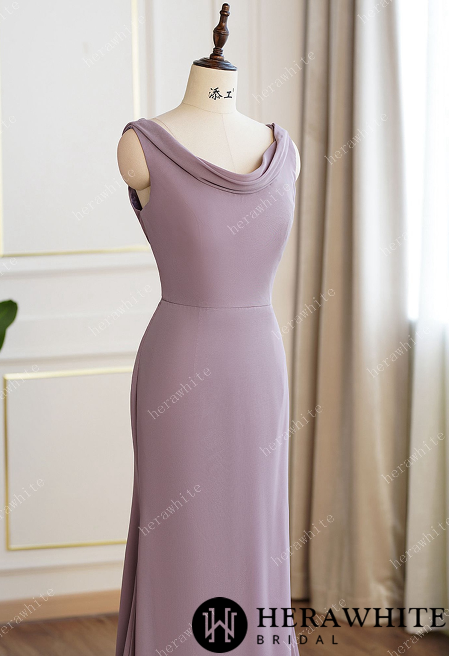 Cowl Scoop Neckline Fit and Flare Bridesmaid Dress