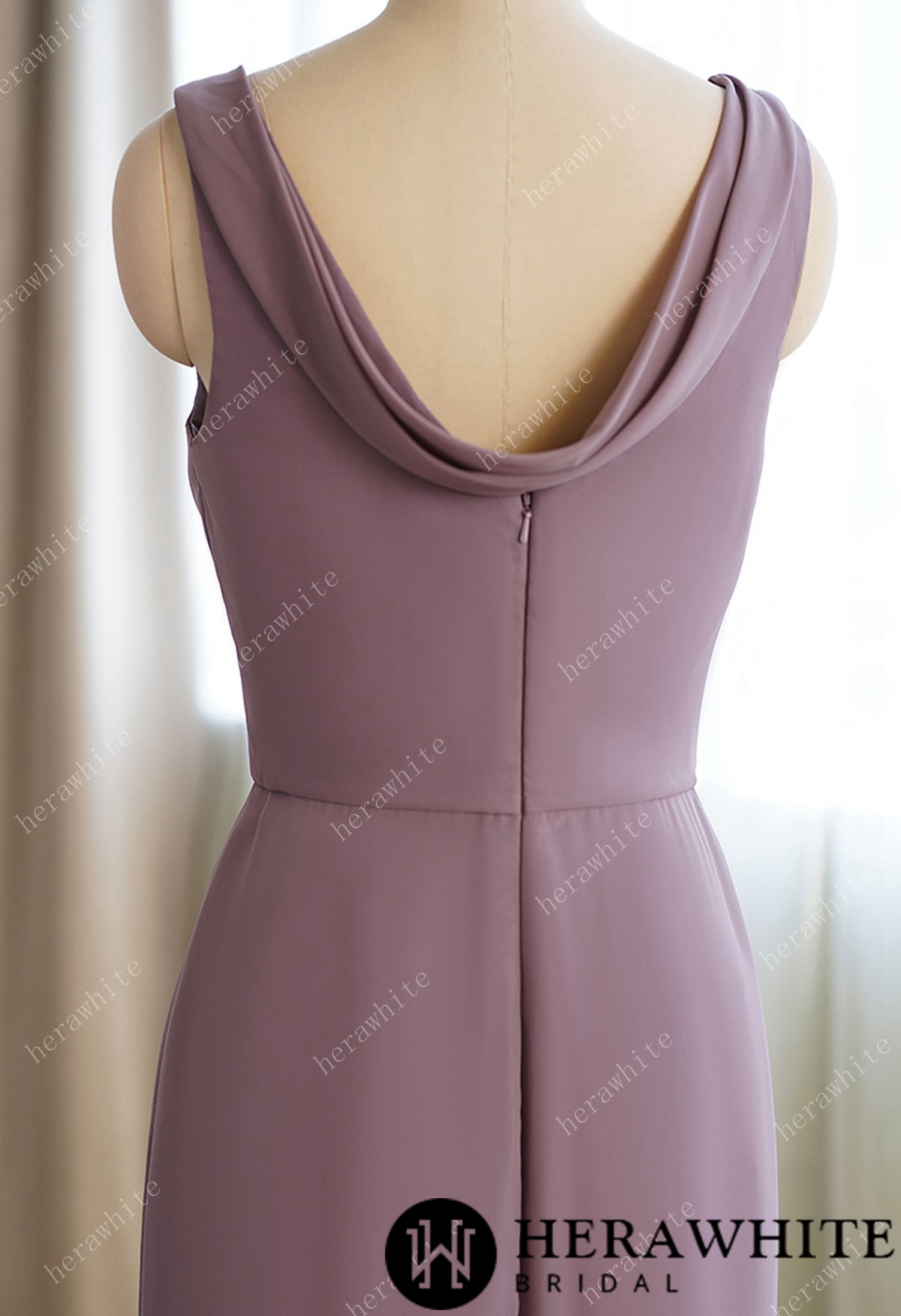 Cowl Scoop Neckline Fit and Flare Bridesmaid Dress