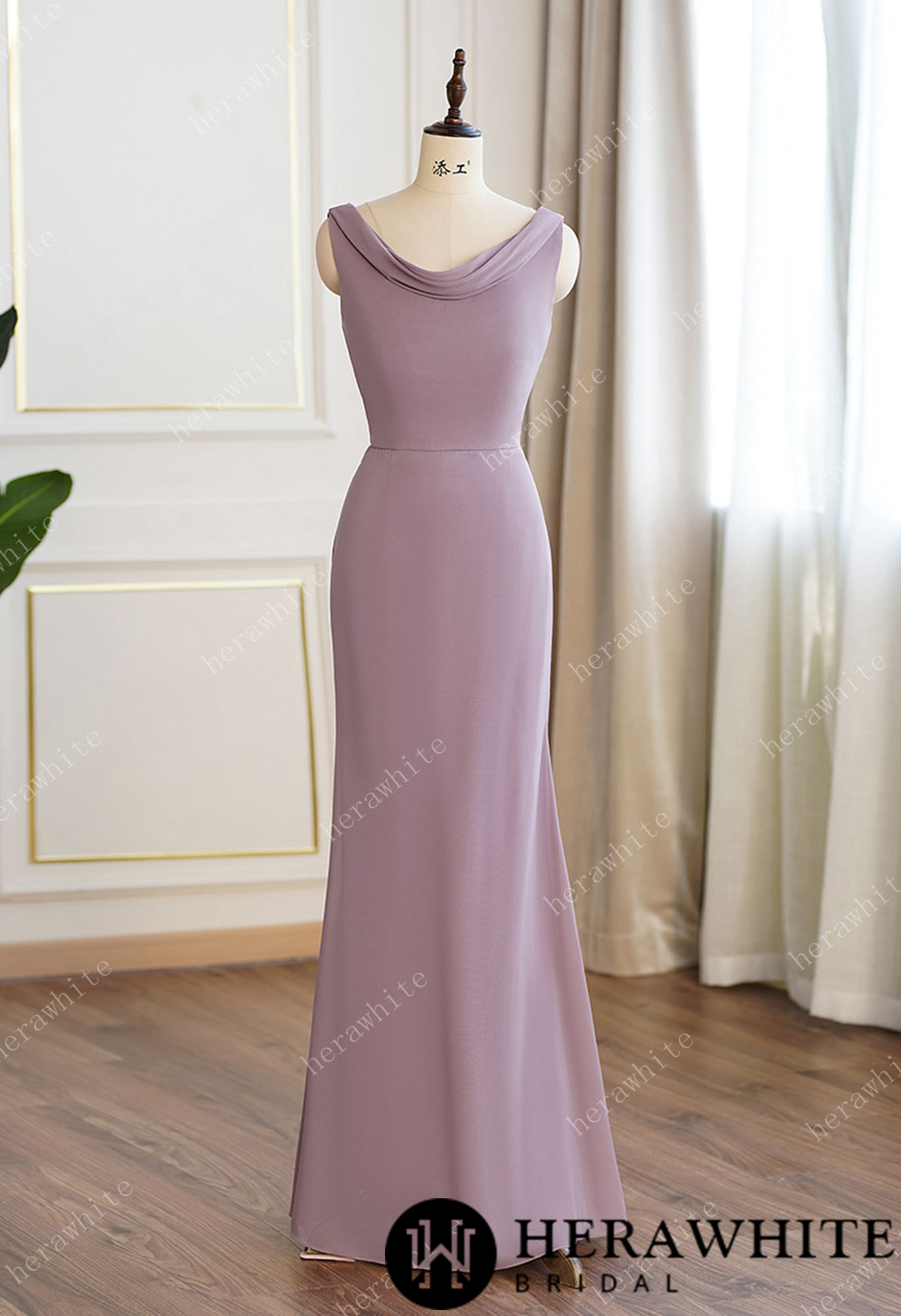 Cowl Scoop Neckline Fit and Flare Bridesmaid Dress