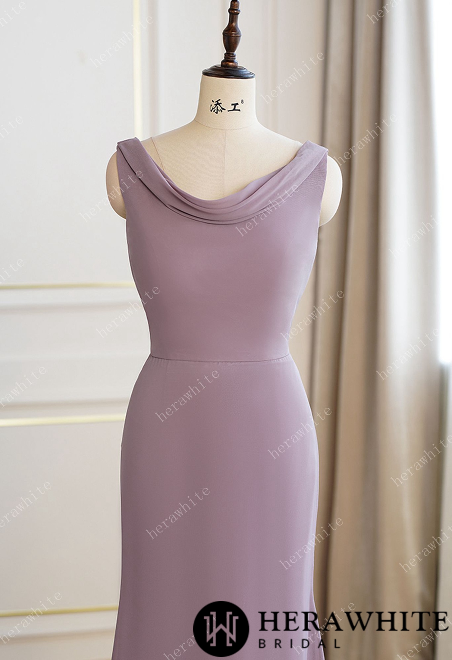 Cowl Scoop Neckline Fit and Flare Bridesmaid Dress