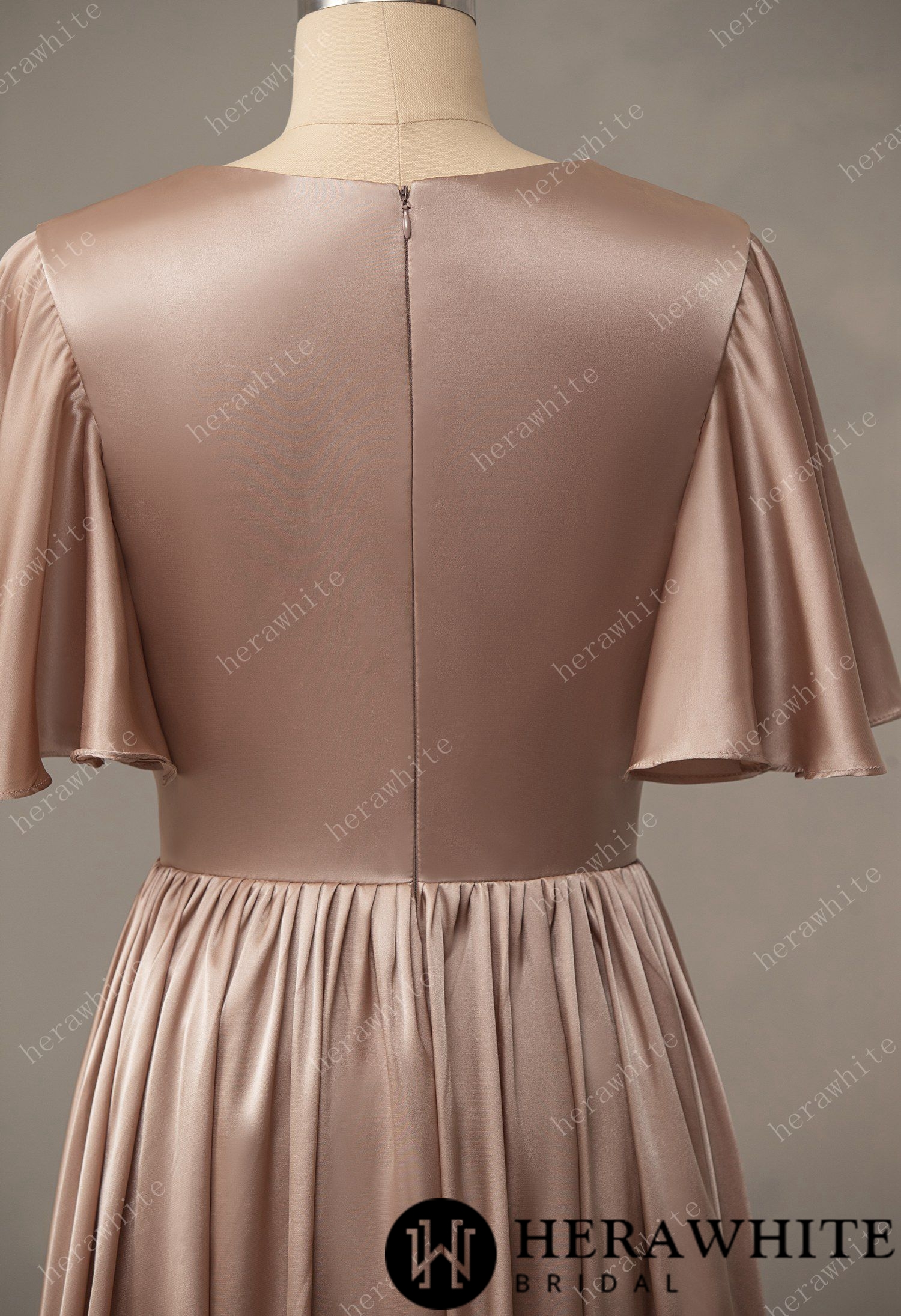 V-Neck Long Short Sleeve Bridesmaid Dress