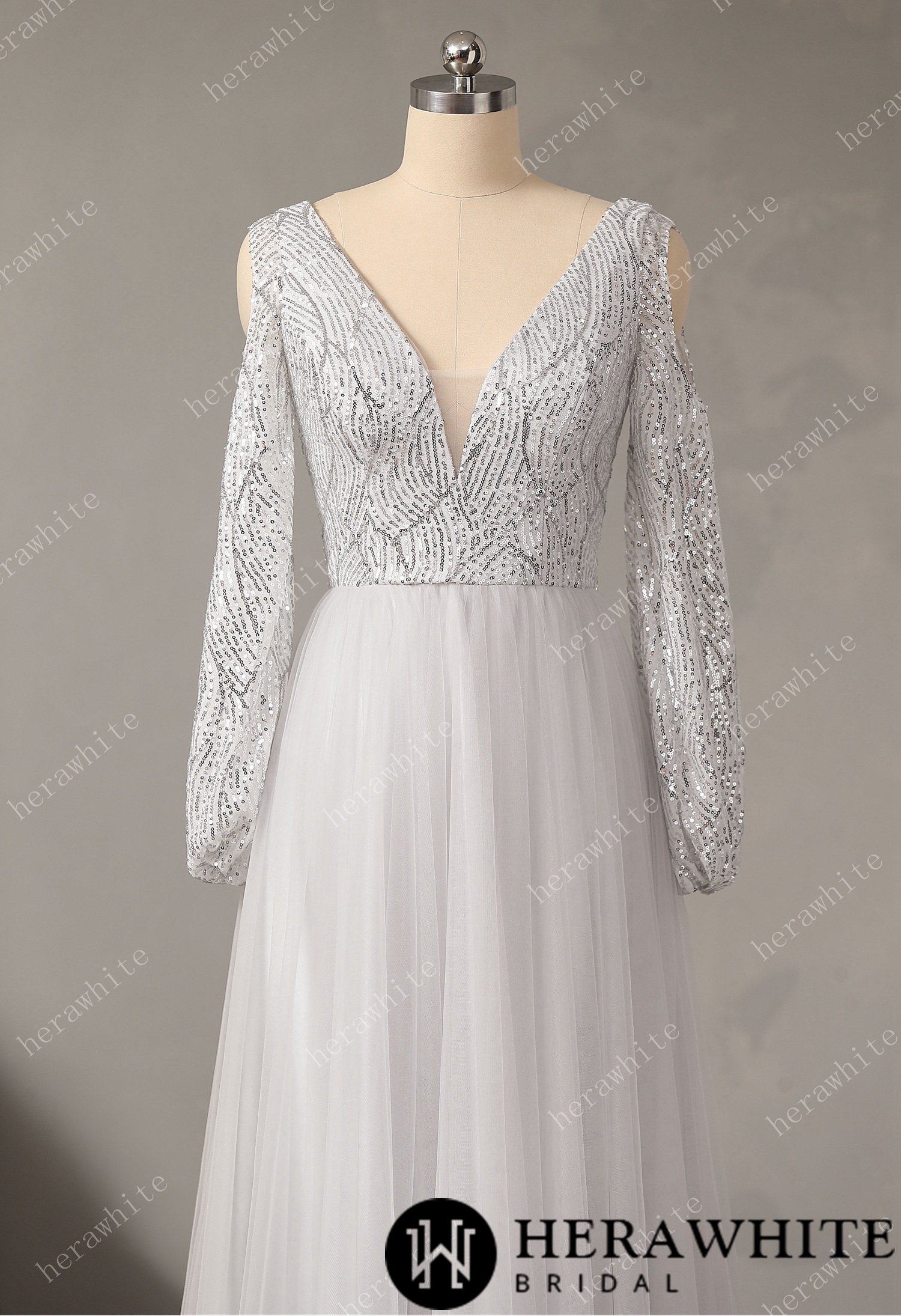 Chiffon Formal Dress for Women, Sexy V Neck Sequin Evening Dress A-Line Bridesmaid Dress