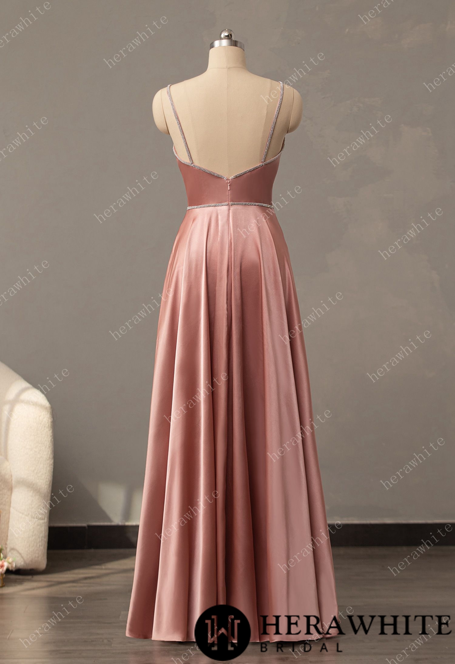 V-Neck A-Line Prom Dresses Long with Slit