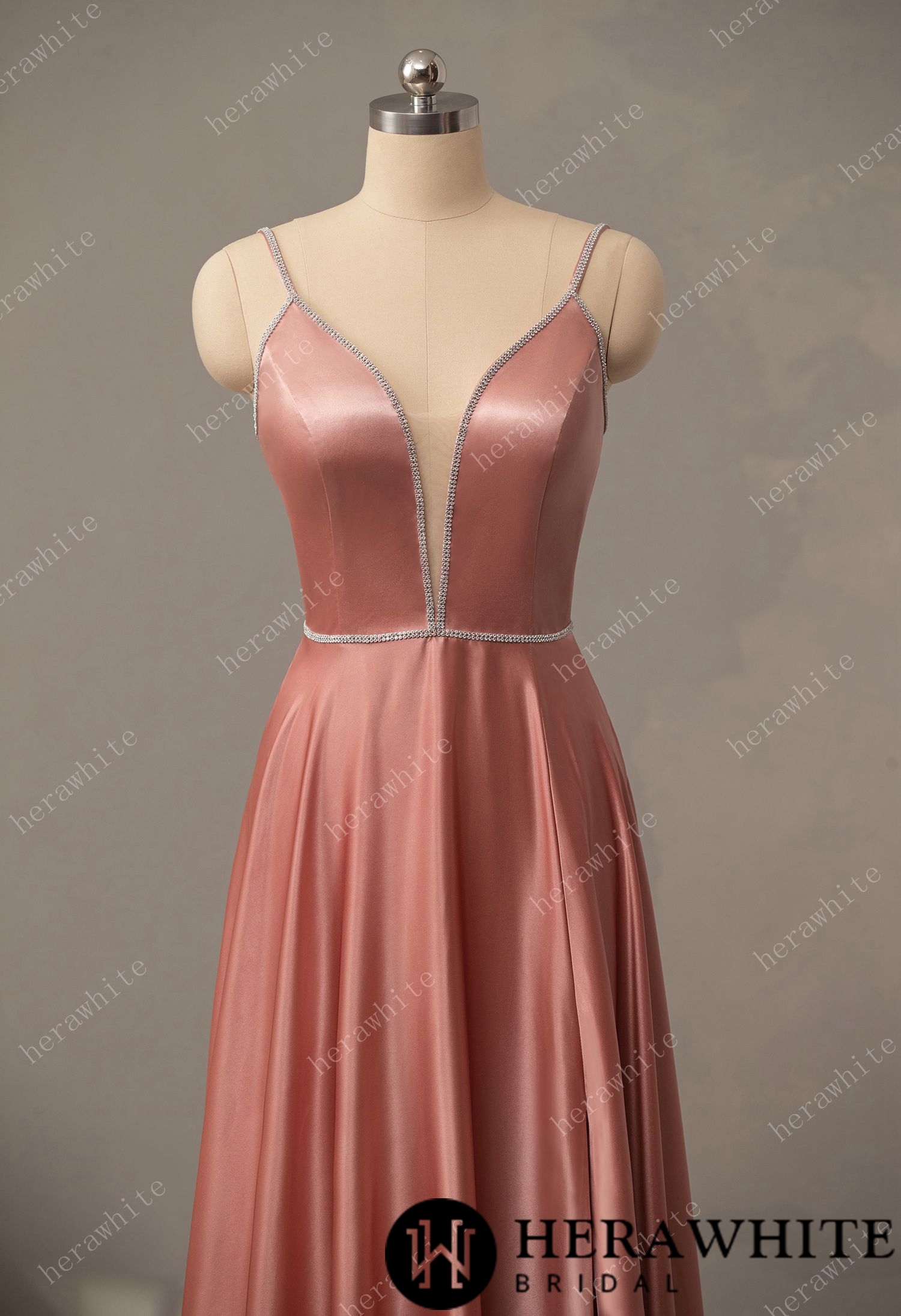 V-Neck A-Line Prom Dresses Long with Slit
