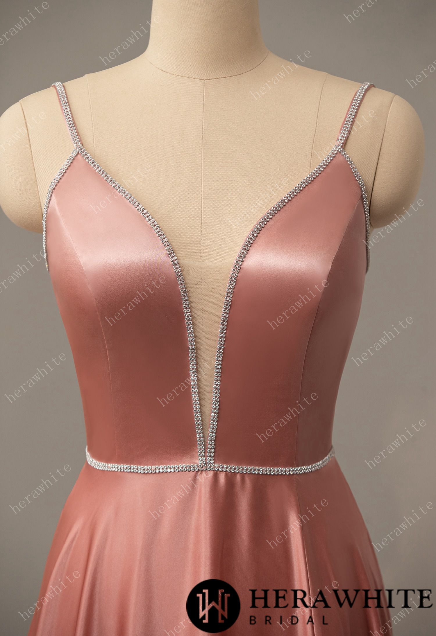 V-Neck A-Line Prom Dresses Long with Slit