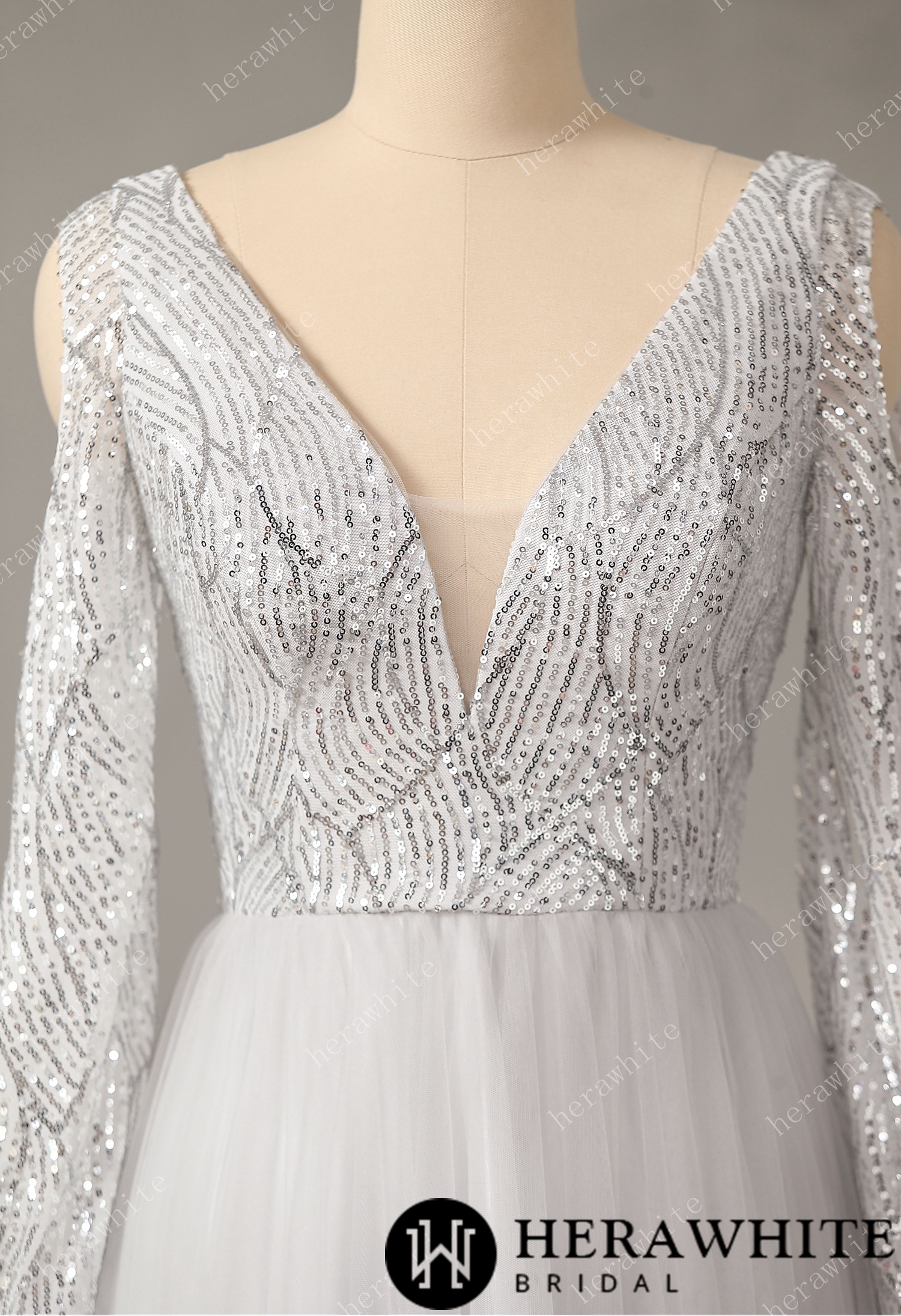 Chiffon Formal Dress for Women, Sexy V Neck Sequin Evening Dress A-Line Bridesmaid Dress
