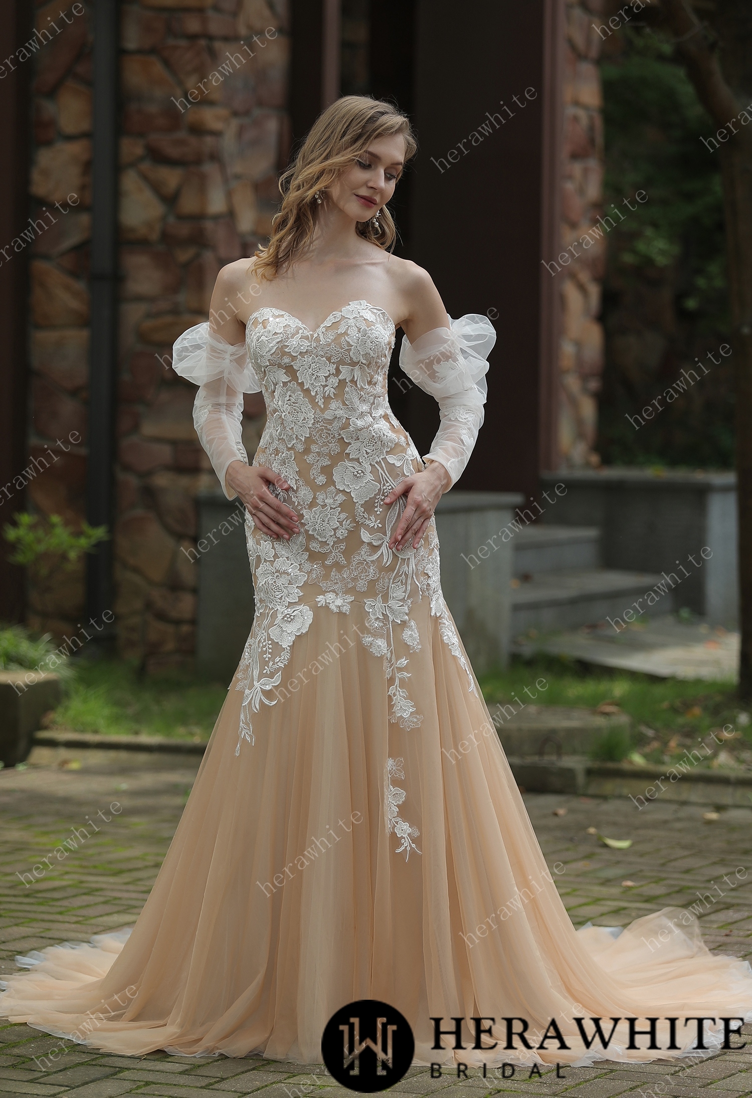 Glamour Sweetheart Neckline Detachable Sleeves Wedding Dress