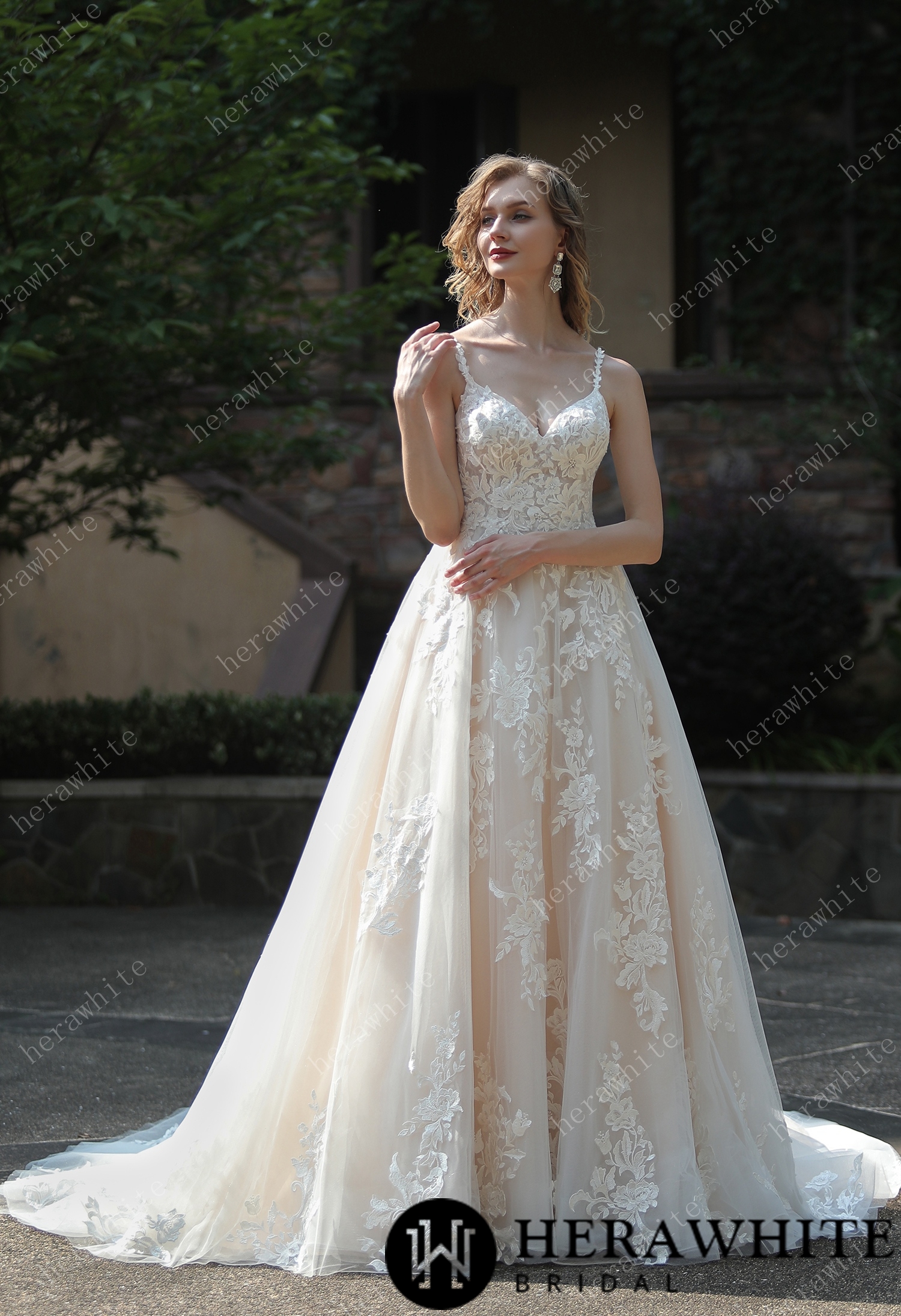 Ethereal A-Line Wedding Dress With Frosted  Flower Lace