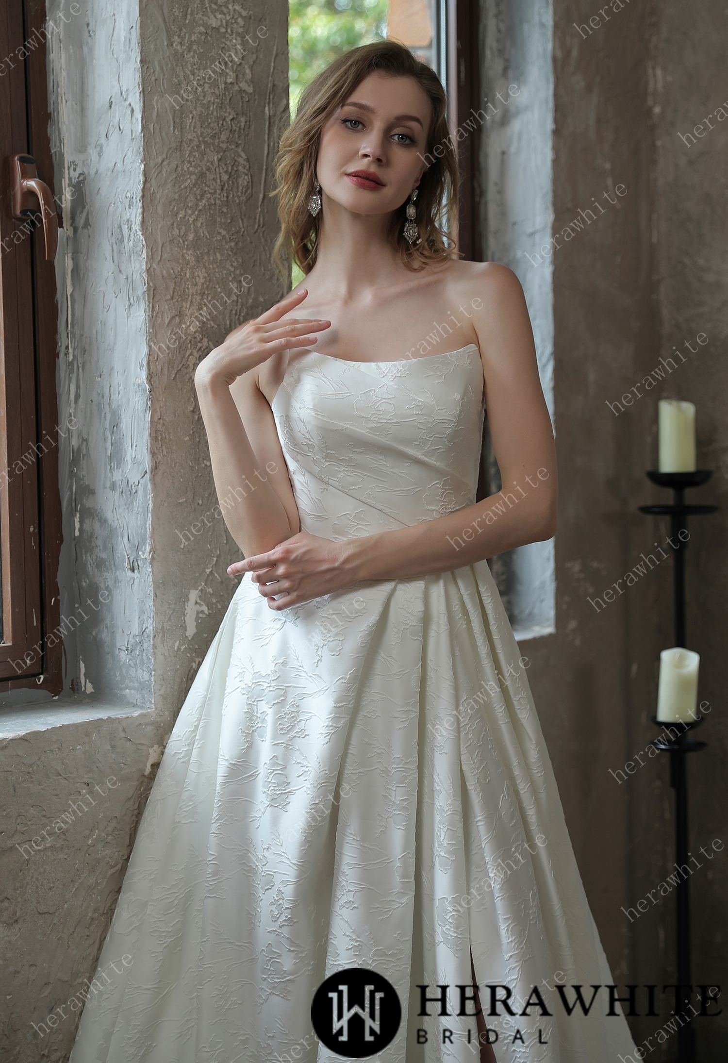 Scoop Neckline Brocade Satin Pockets Ballgown Wedding Dress
