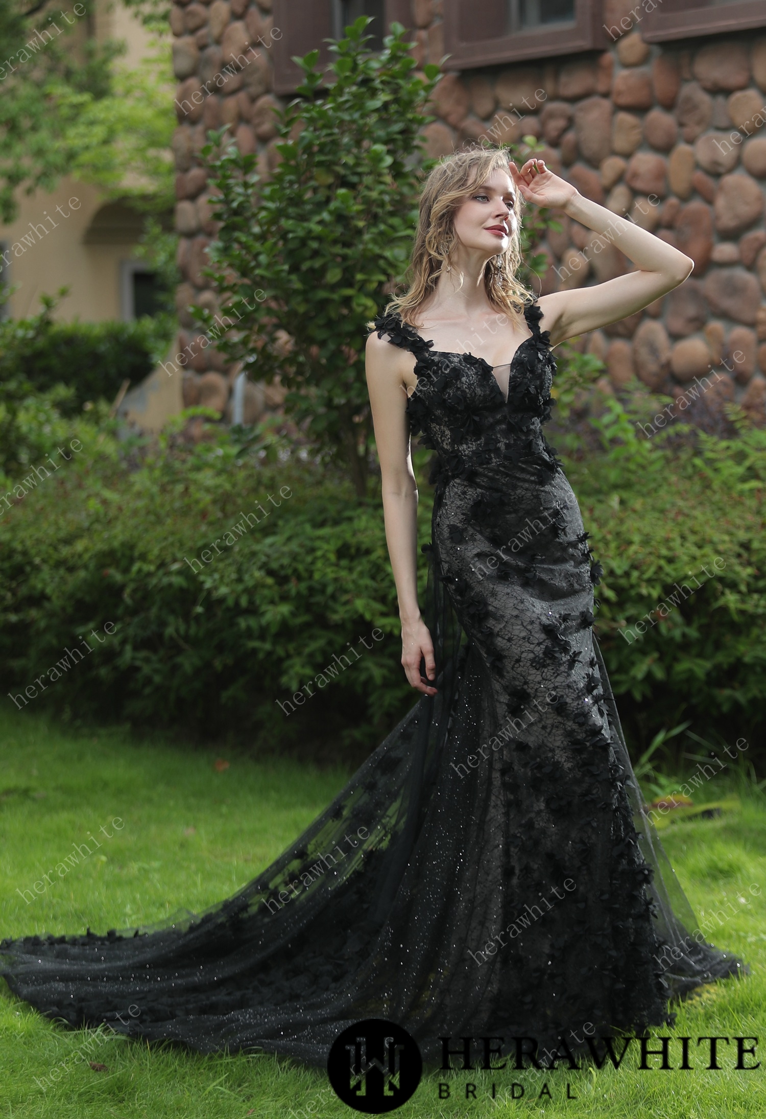 Stunning 3D Petal Lace Sparkle Tulle Wedding Dress