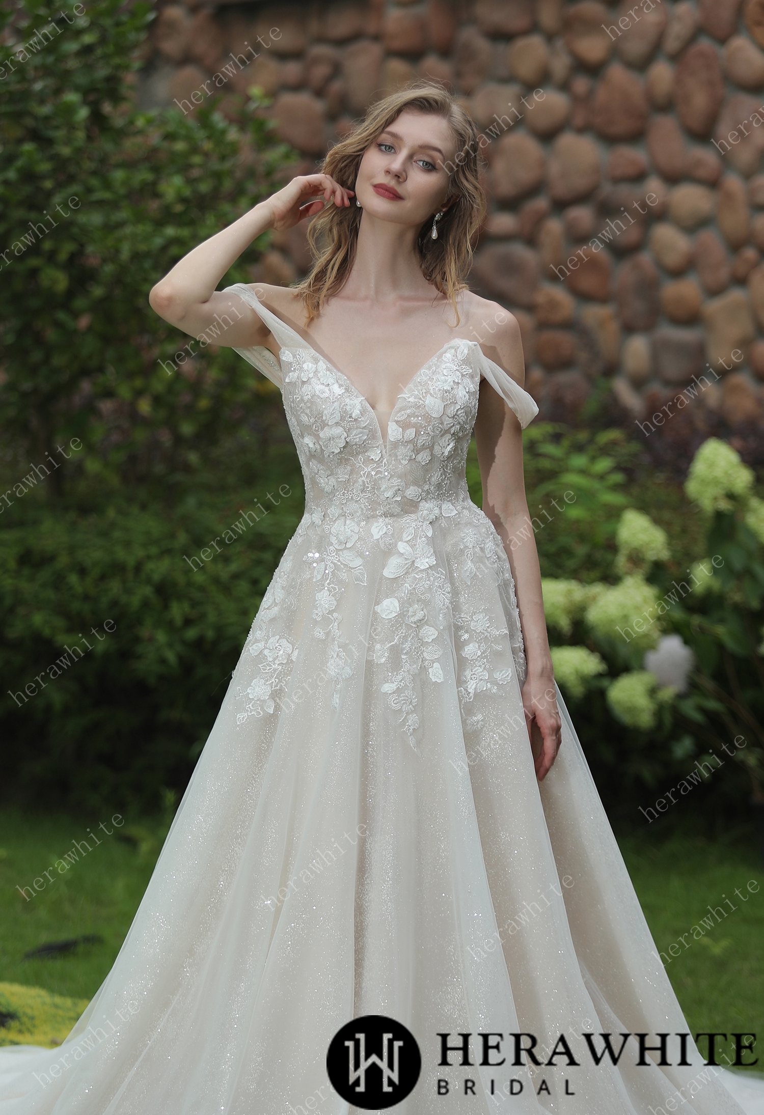 Elegant Floral 3D Lace Off The Shoulder Straps Wedding Dress