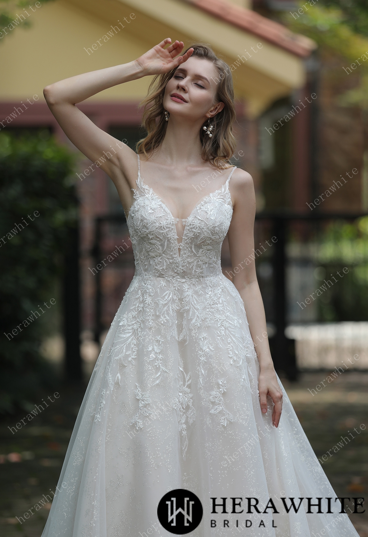 Sparkly A-Line Beaded Spaghetti Straps Wedding Dress