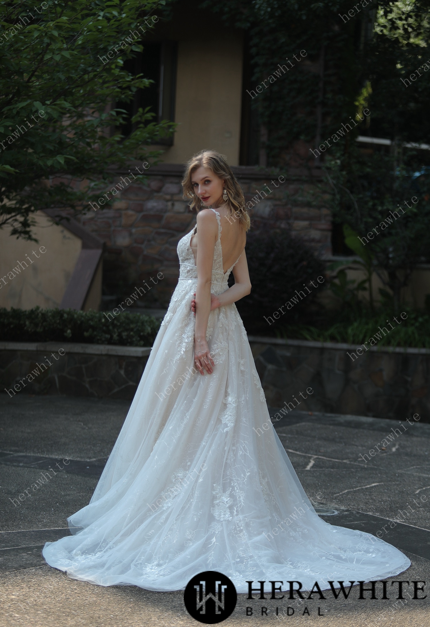 Plunging Sweetheart Beaded Double Band Wedding Dress