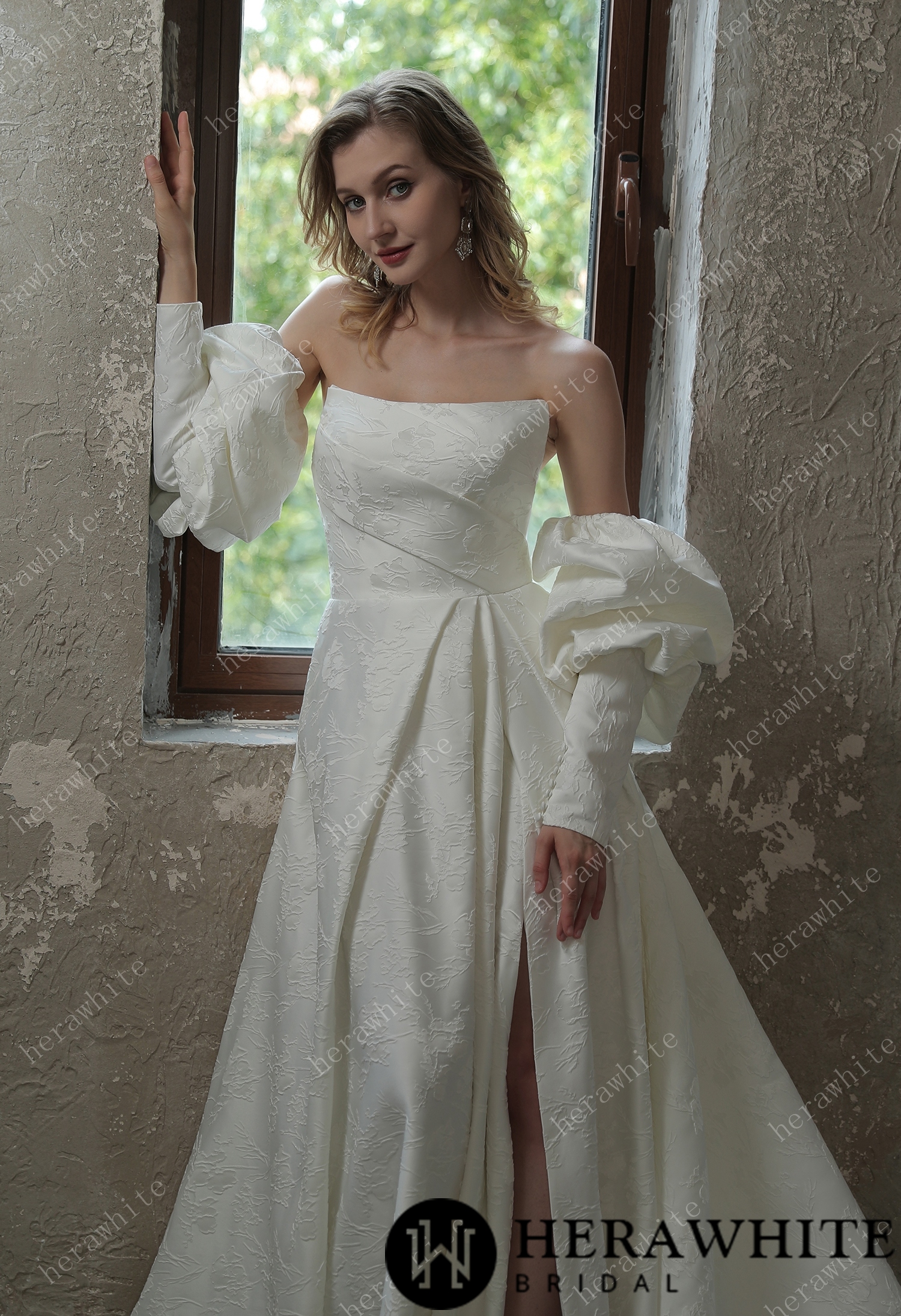 Scoop Neckline Brocade Satin Pockets Ballgown Wedding Dress