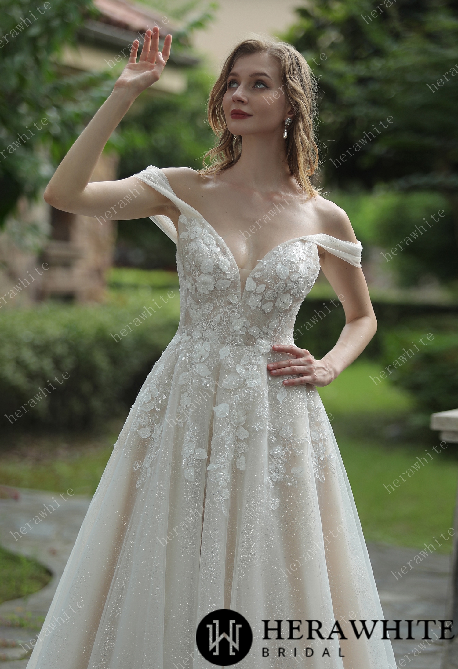 Elegant Floral 3D Lace Off The Shoulder Straps Wedding Dress