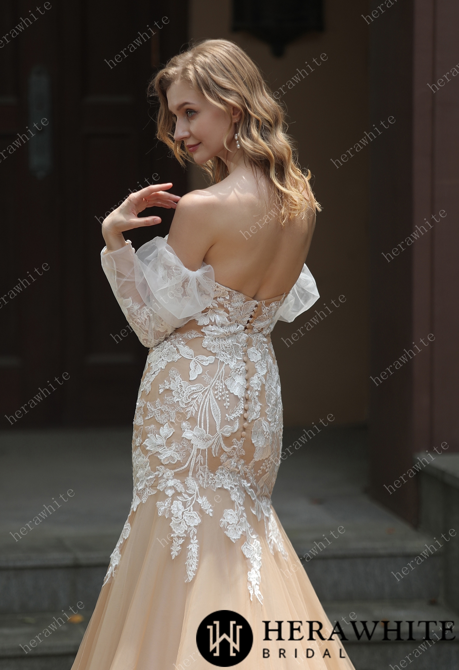 Glamour Sweetheart Neckline Detachable Sleeves Wedding Dress