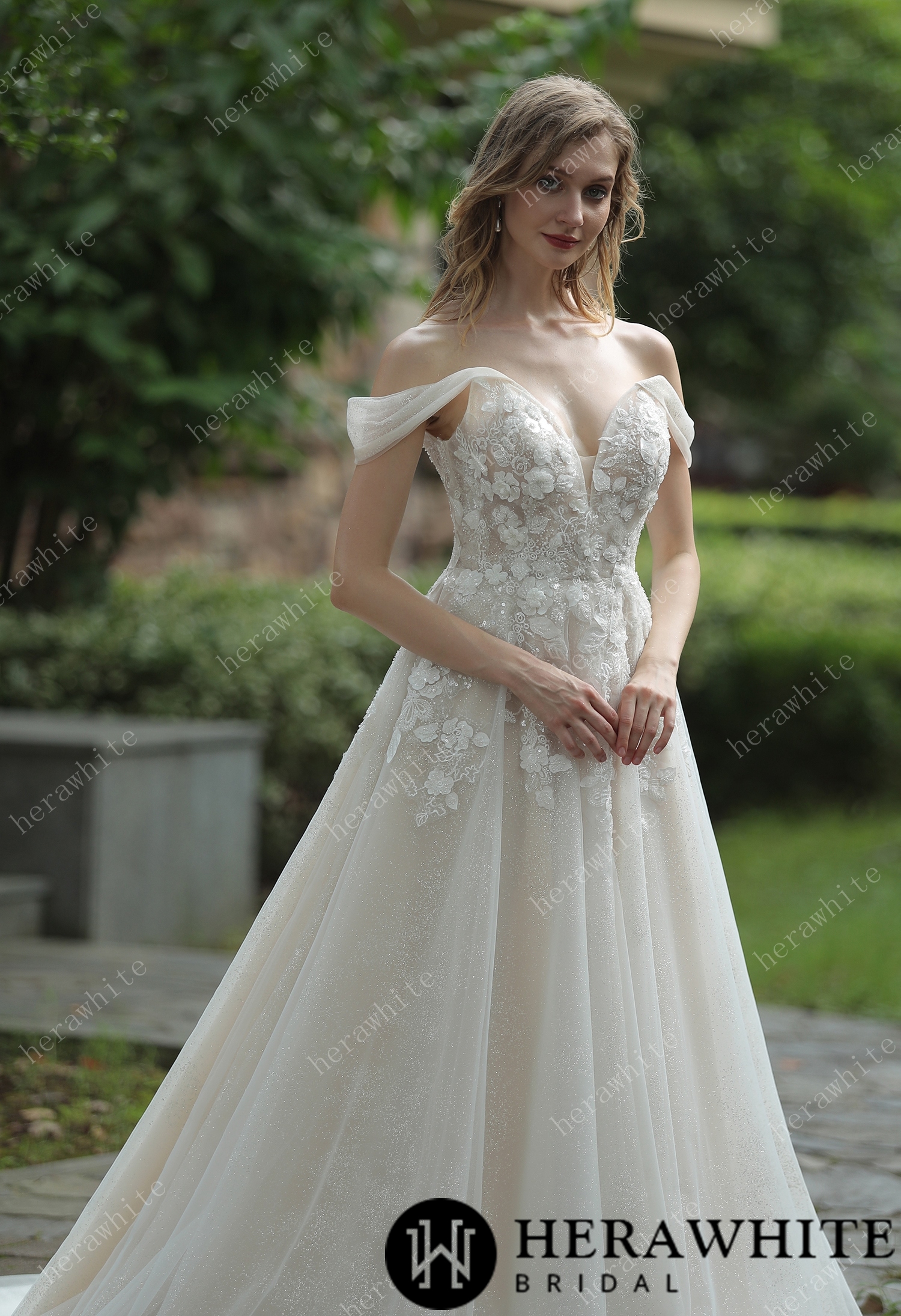 Elegant Floral 3D Lace Off The Shoulder Straps Wedding Dress