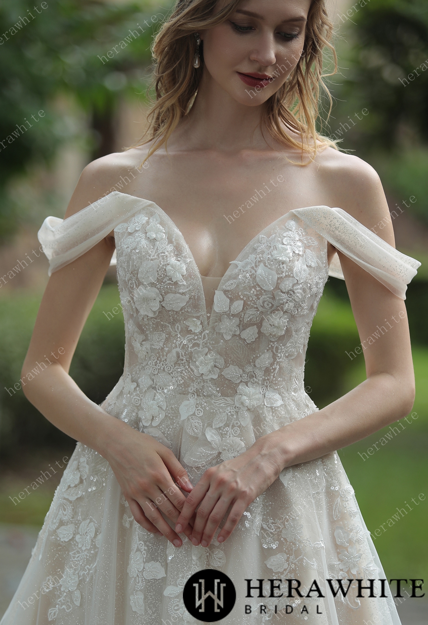 Elegant Floral 3D Lace Off The Shoulder Straps Wedding Dress