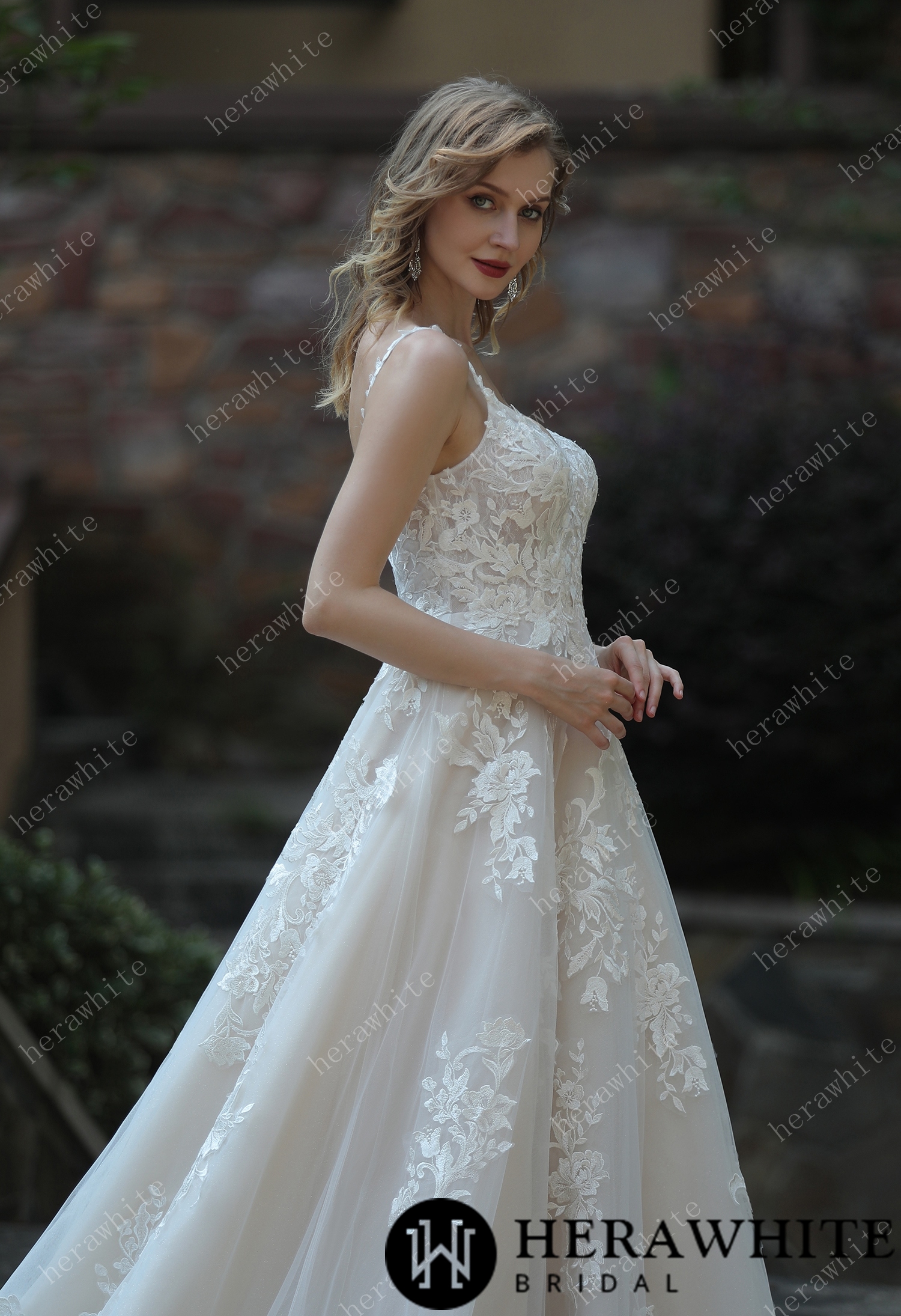 Ethereal A-Line Frosted  Flower Lace Wedding Dress