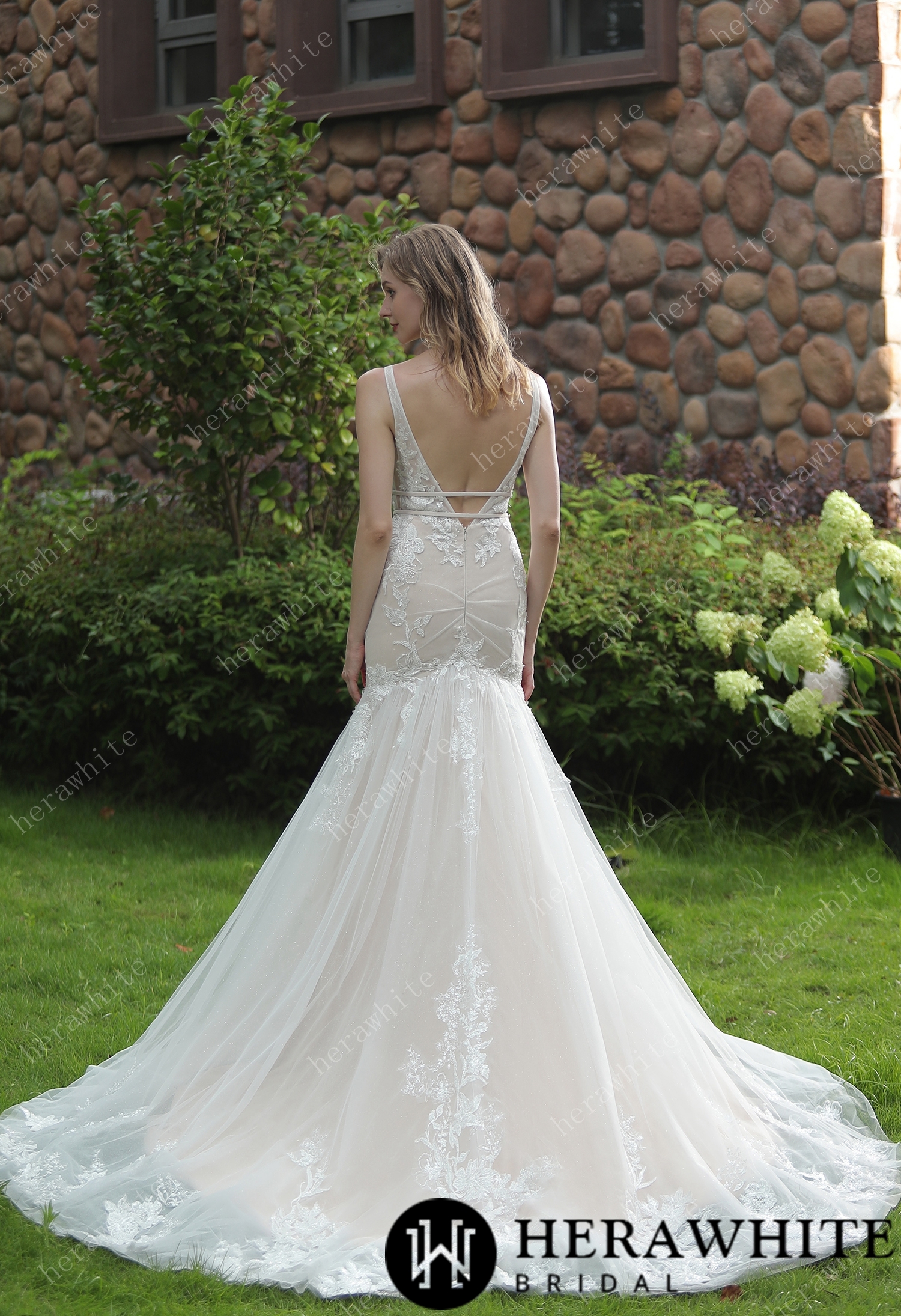 Plunging Sweetheart Beaded Mermaid Double Band Wedding Dress
