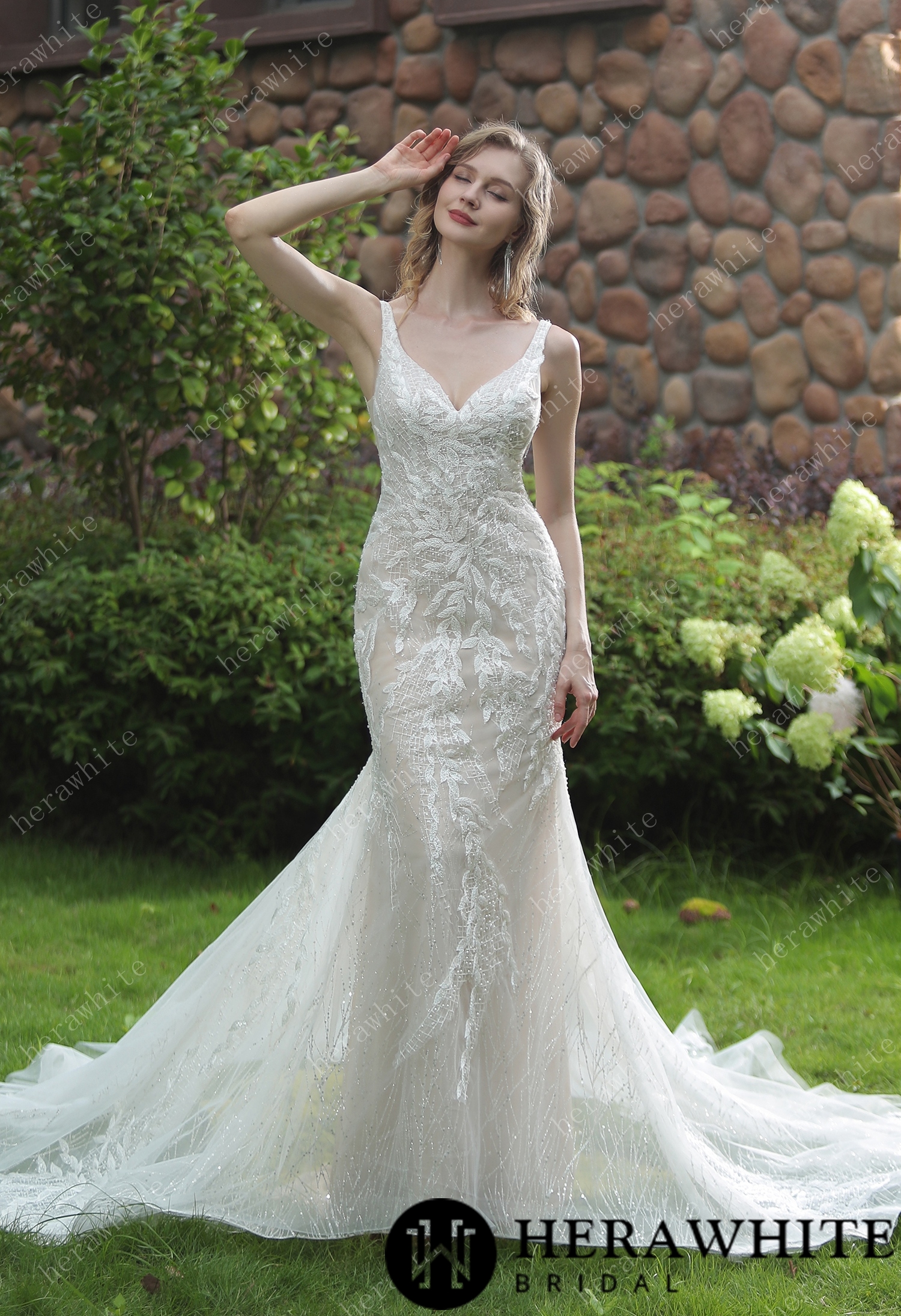 Stunning Mermaid  Embroidered Appliqués Wedding Dress
