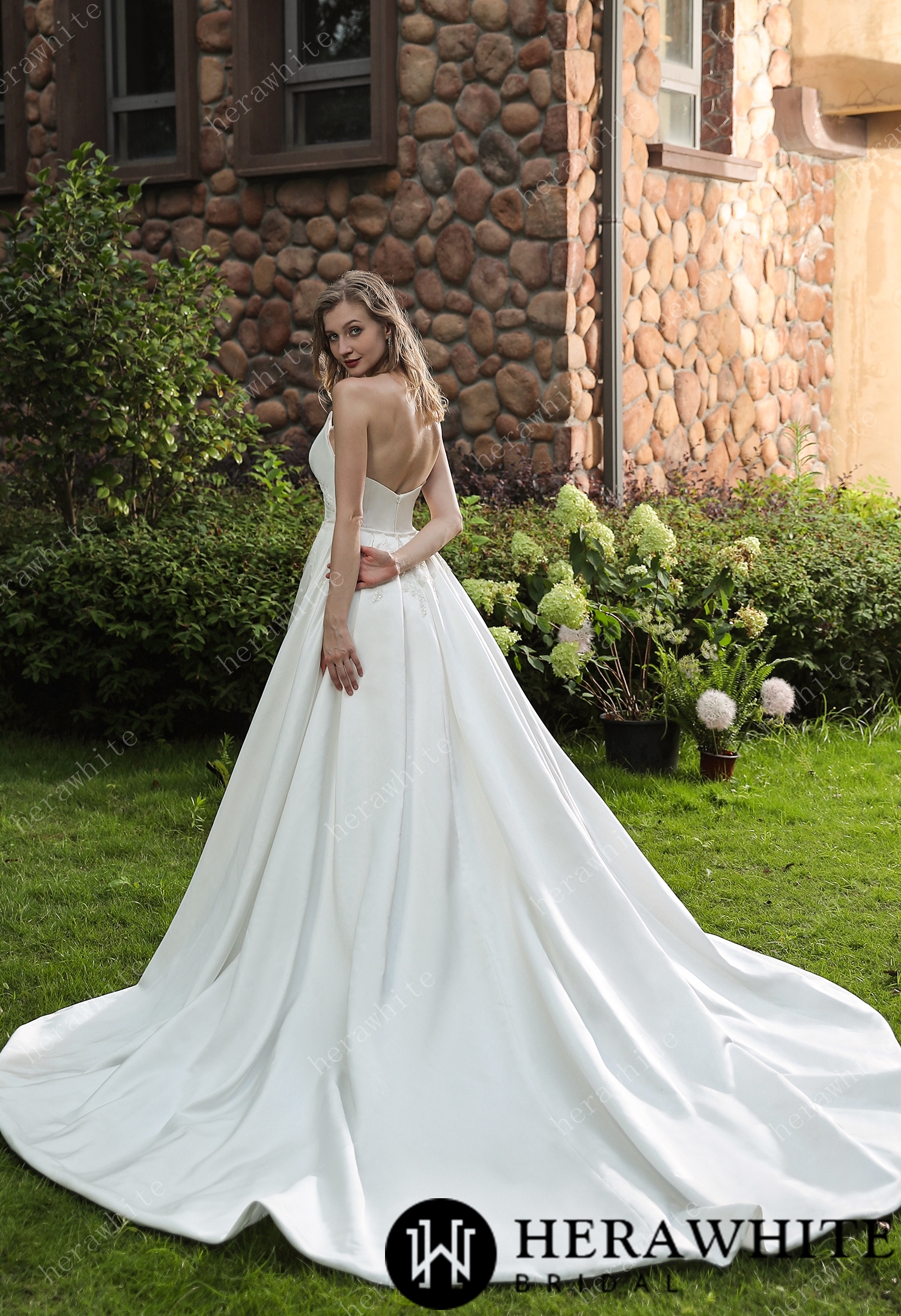 Strapless Silky Satin Wedding Dress With Overskirt