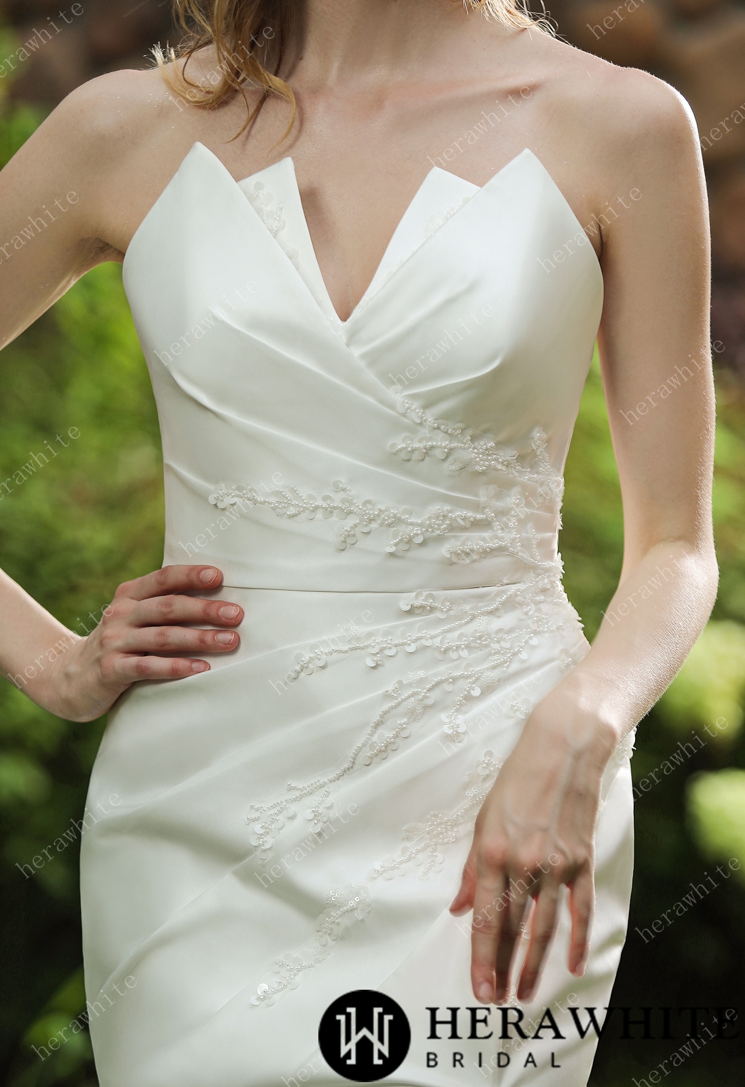 Strapless Silky Satin Wedding Dress With Overskirt