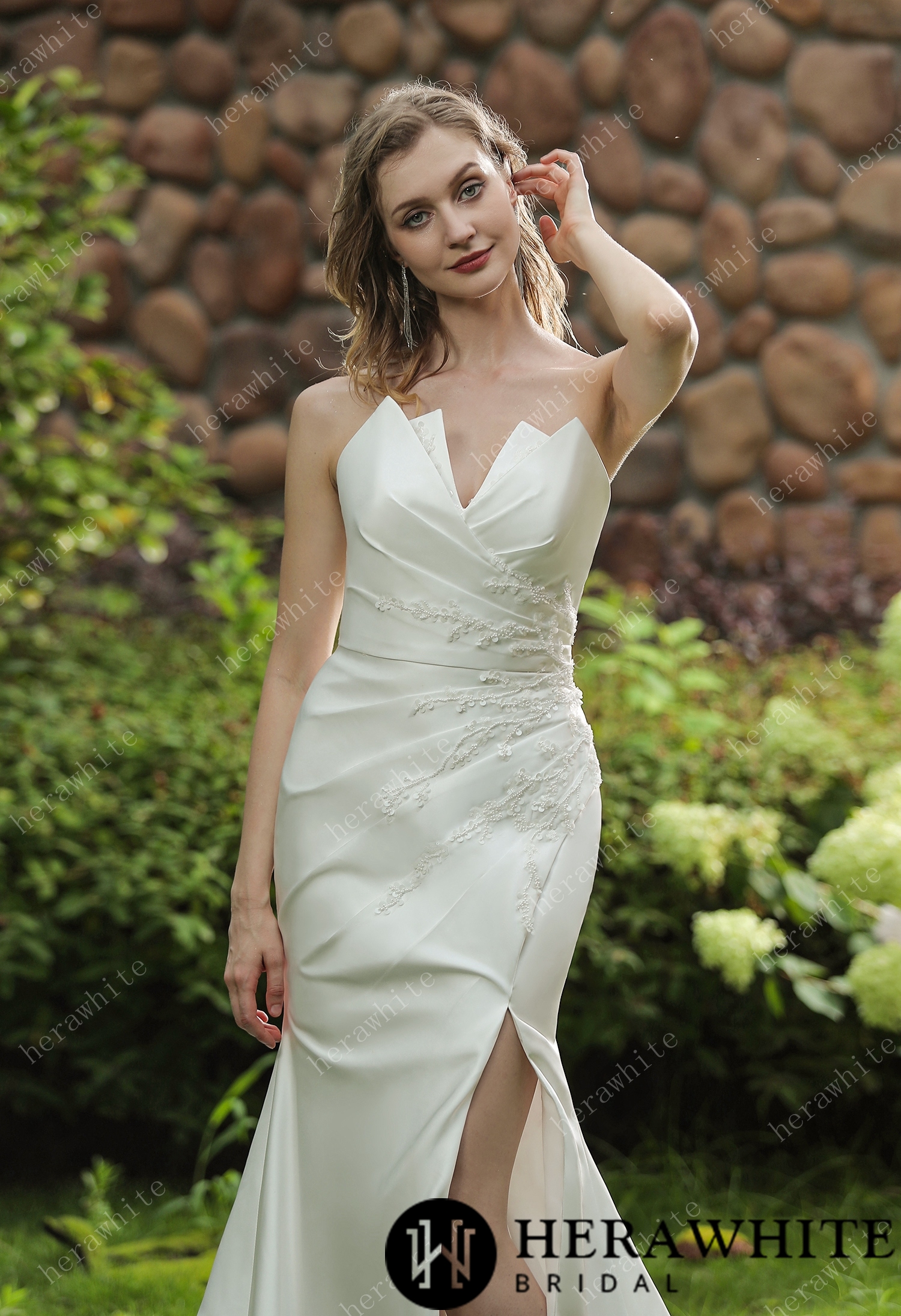 Strapless Silky Satin Wedding Dress With Overskirt