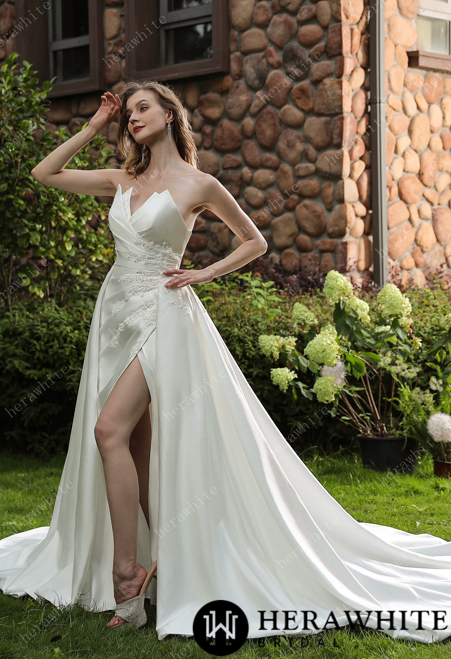 Strapless Silky Satin Wedding Dress With Overskirt