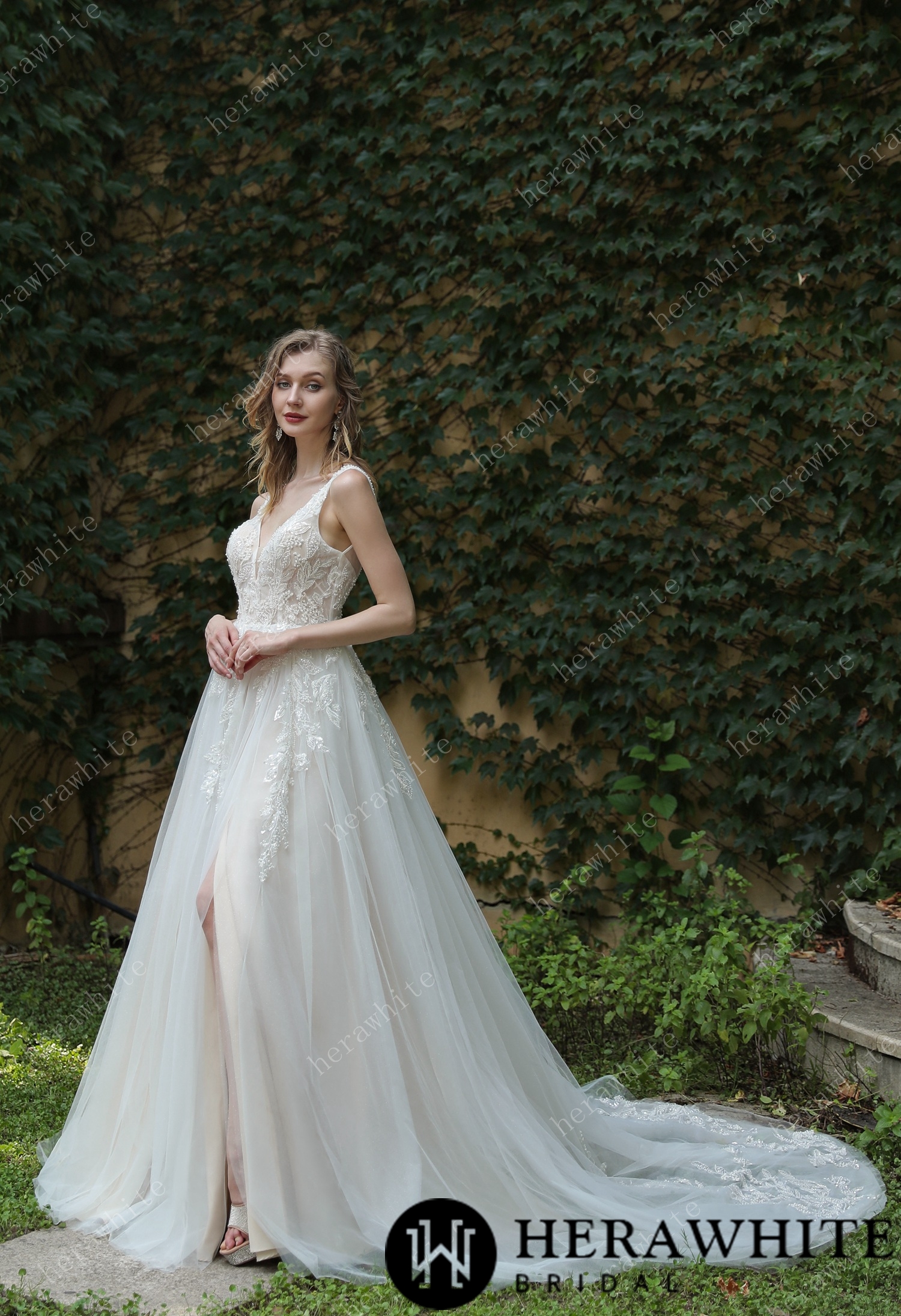 Beaded Sequins Lace And Sexy Split Wedding Dress