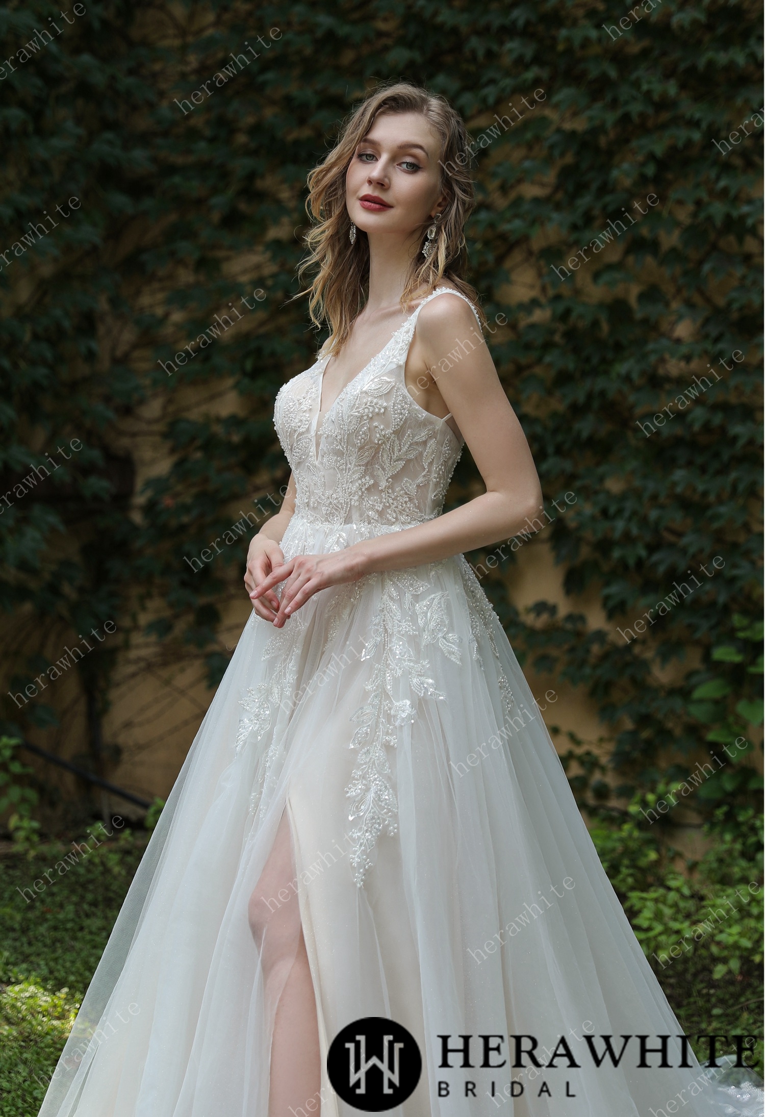 Beaded Sequins Lace And Sexy Split Wedding Dress