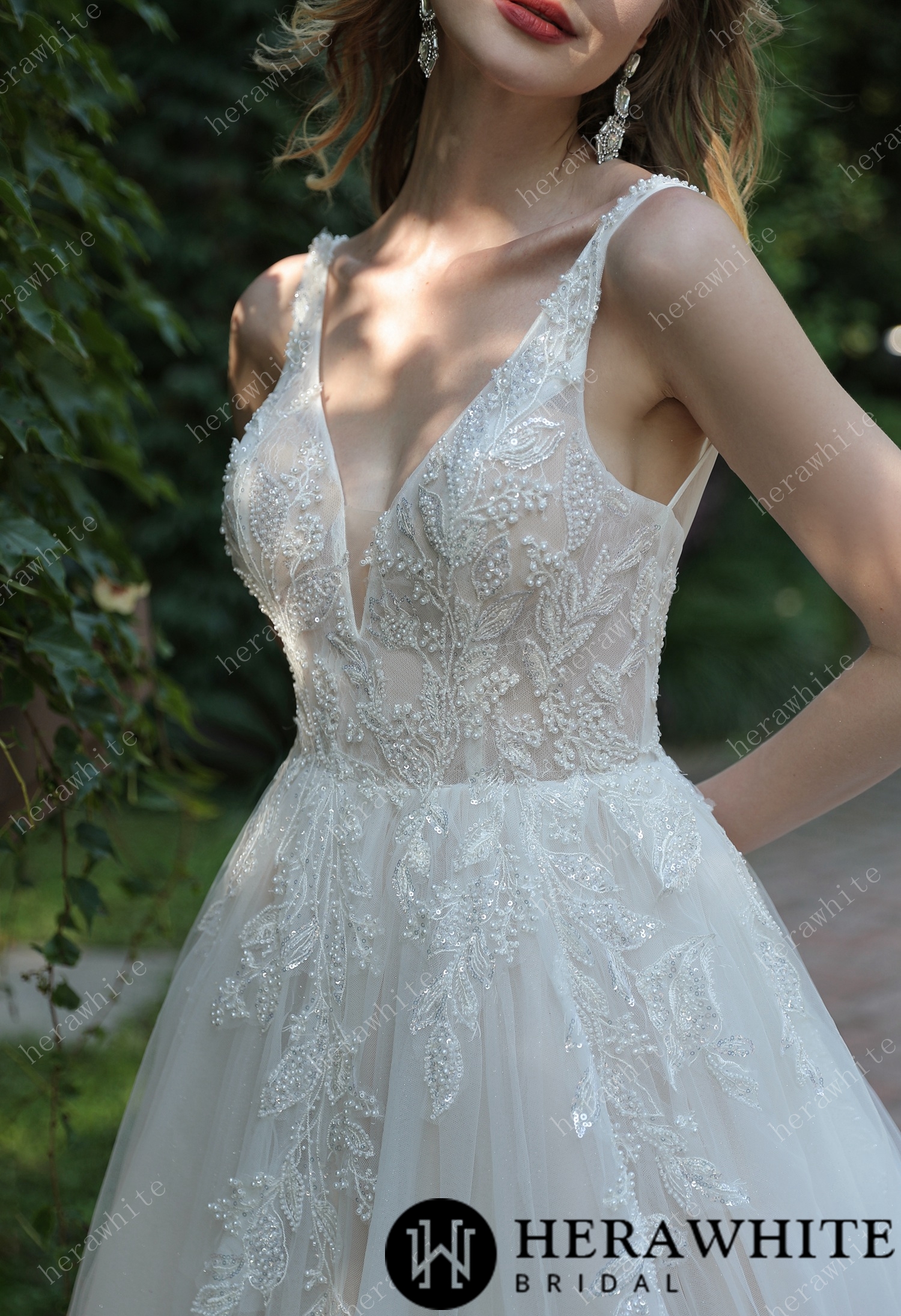Beaded Sequins Lace And Sexy Split Wedding Dress