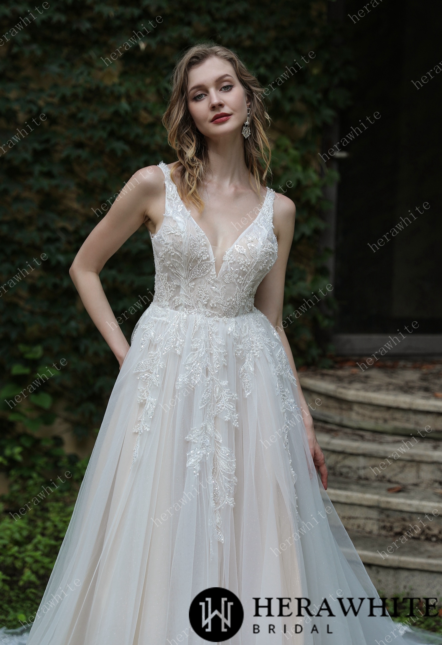 Beaded Sequins Lace And Sexy Split Wedding Dress