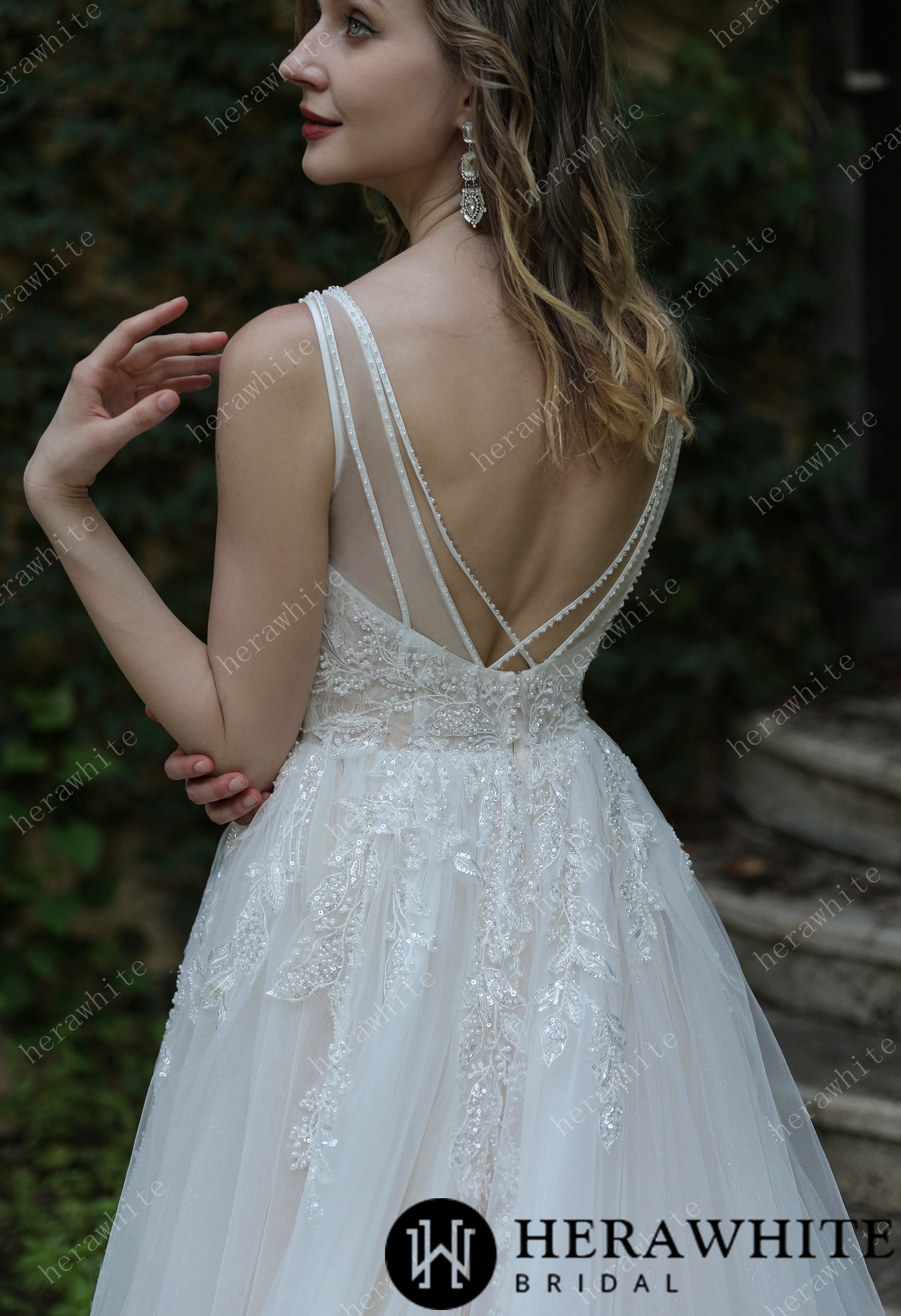 Beaded Sequins Lace And Sexy Split Wedding Dress