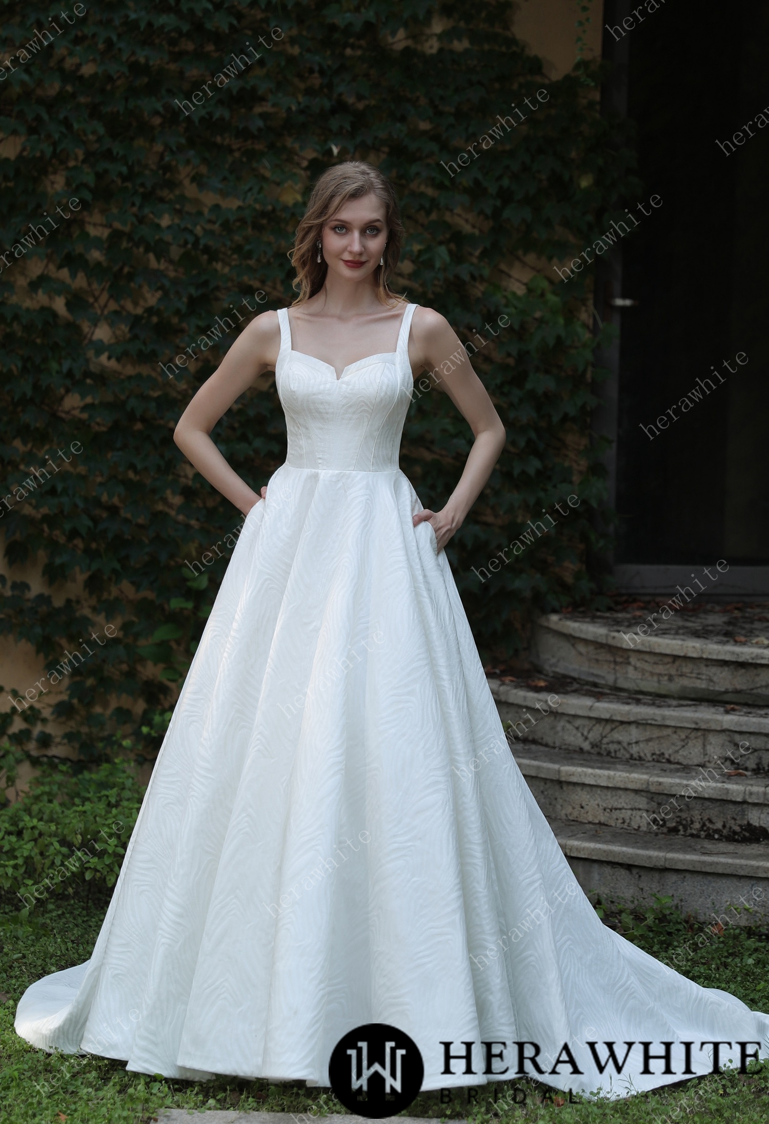 Minimalist Chic Modern Ballgown Wedding Dress With Shoulder Straps