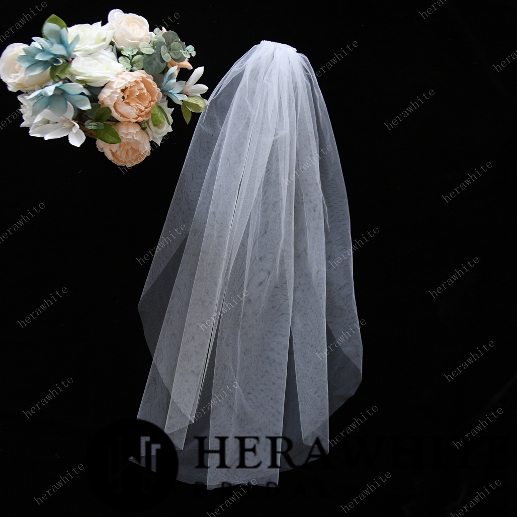 Simple Two-tier Fingertip Length Tulle Bridal Veil