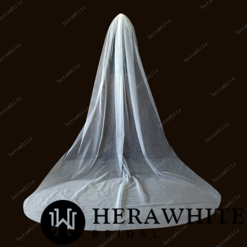 Simple Two-tier Fingertip Length Tulle Bridal Veil