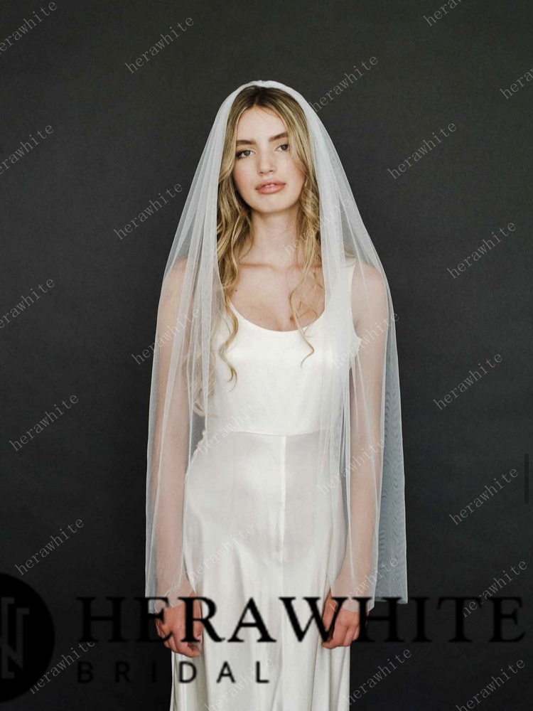 Simple Two-tier Fingertip Length Tulle Bridal Veil