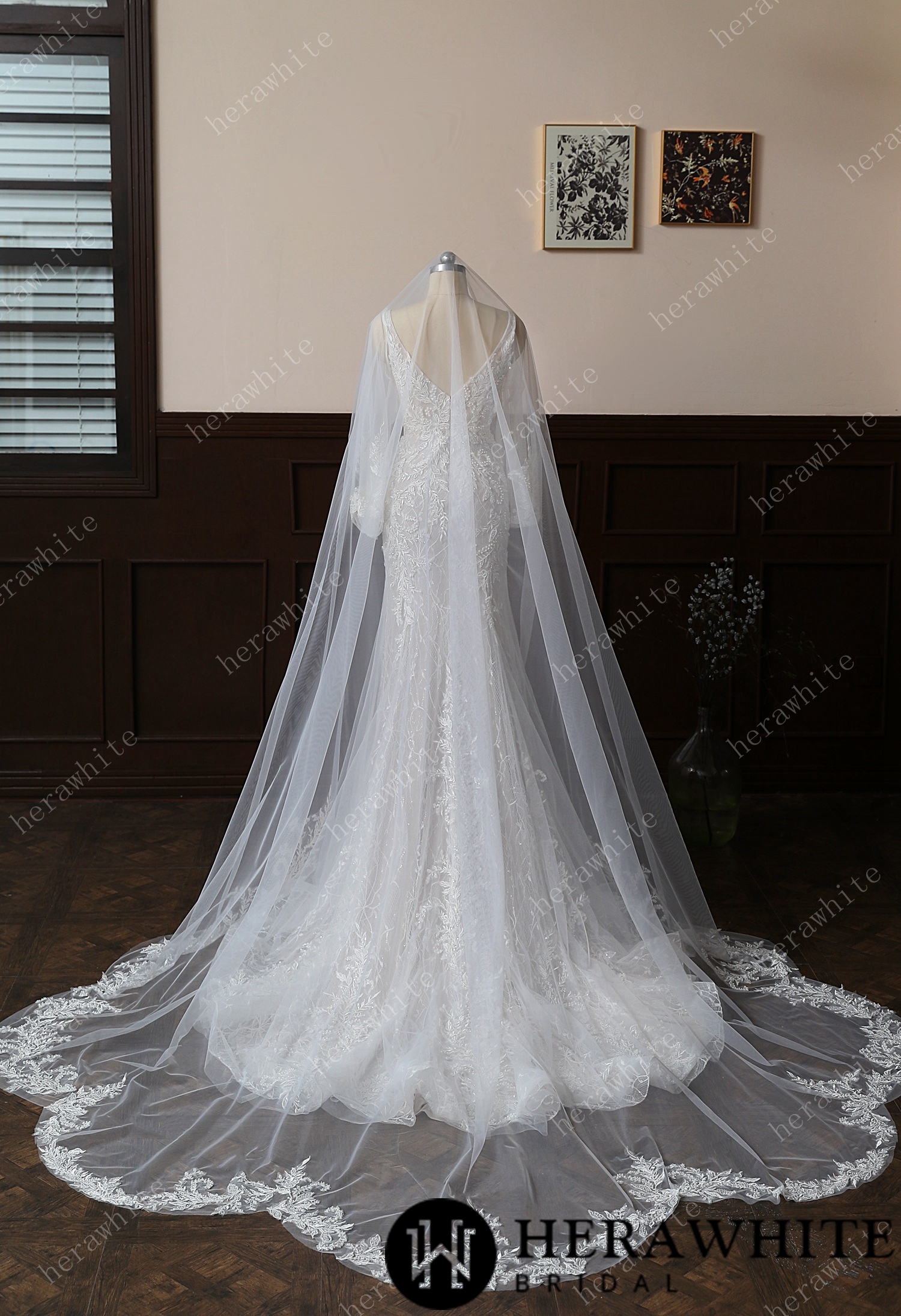 Garden-Inspired Lace-Edged Cathedral-Length Bridal Veil
