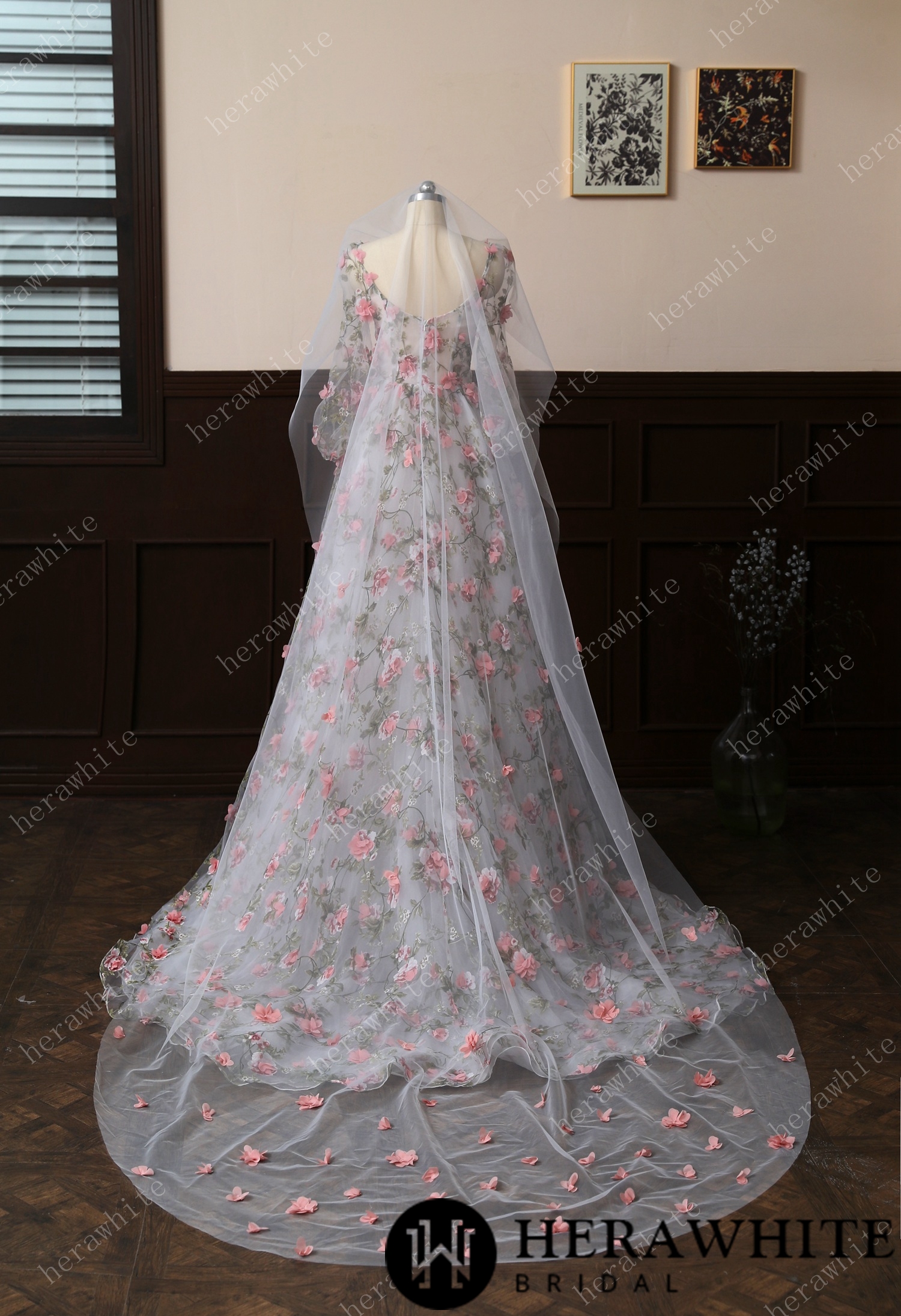 3D Lace Flower Cathedral-Length Wedding Veil