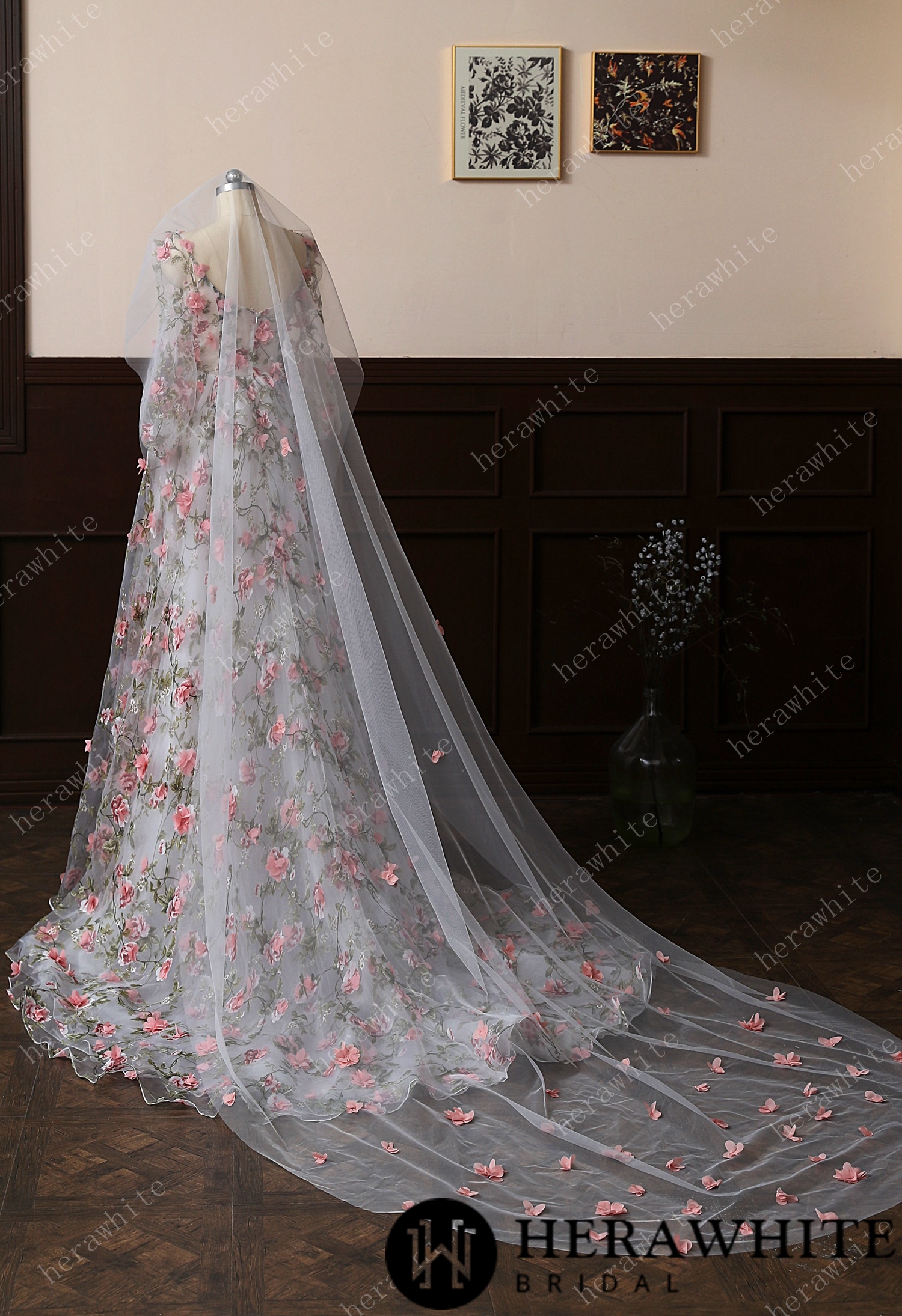 3D Lace Flower Cathedral-Length Wedding Veil