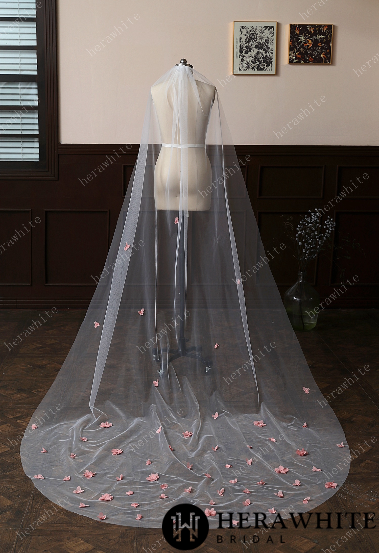 3D Lace Flower Cathedral-Length Wedding Veil