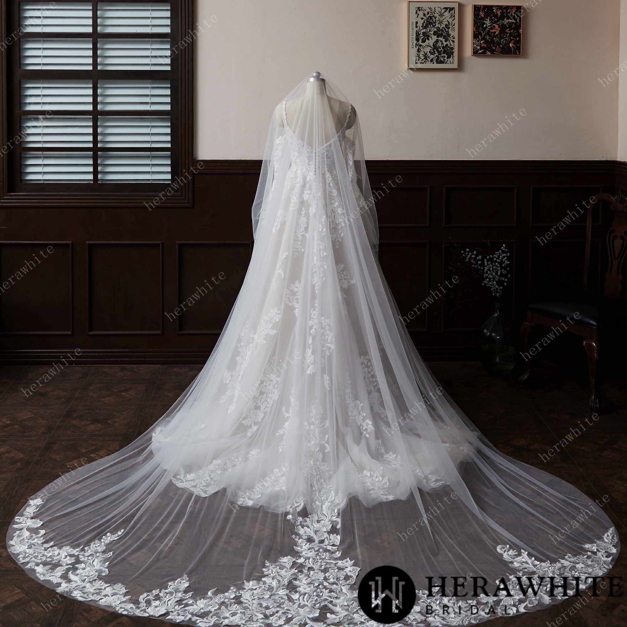 Elegant Lace Cathedral-Length Bridal Veil
