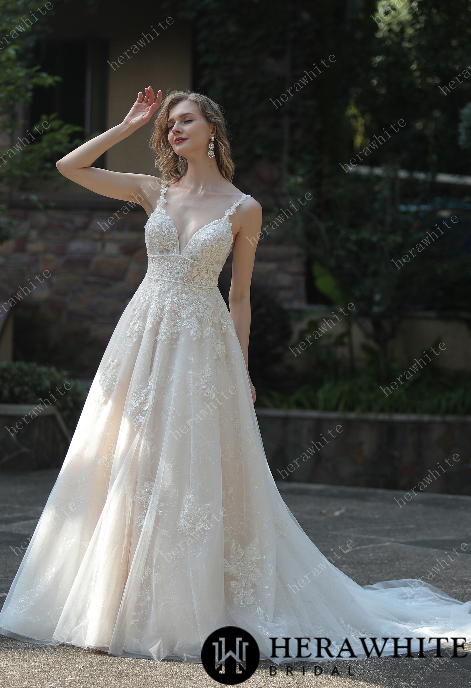 In Stock/ Plunging Sweetheart Beaded Double Band Wedding Dress