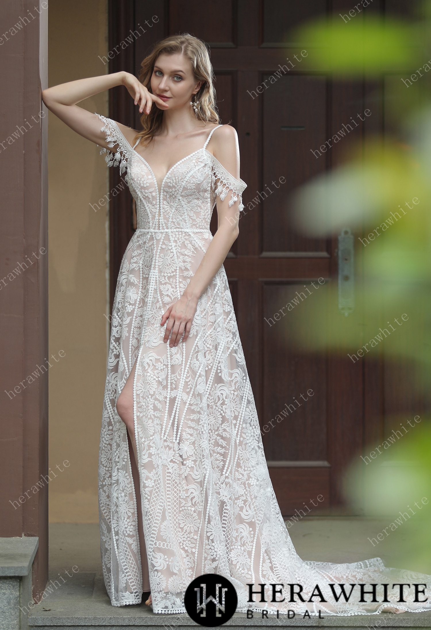 Square Neckline Wedding Dress with Delicate Leafy Lace – TulleLux Bridal  Crowns & Accessories