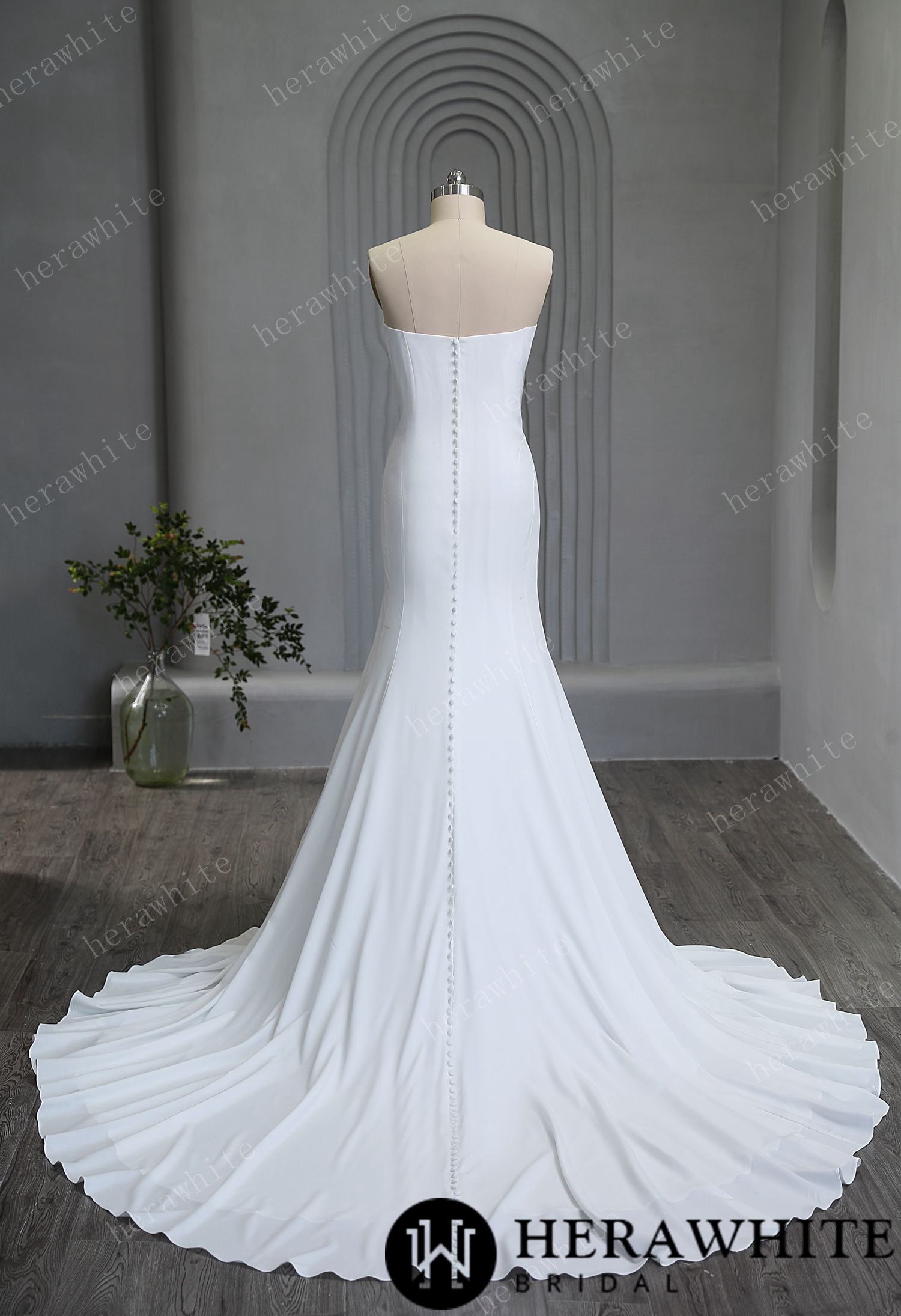 Graceful Strapless Pleated Crepe Wedding Gown