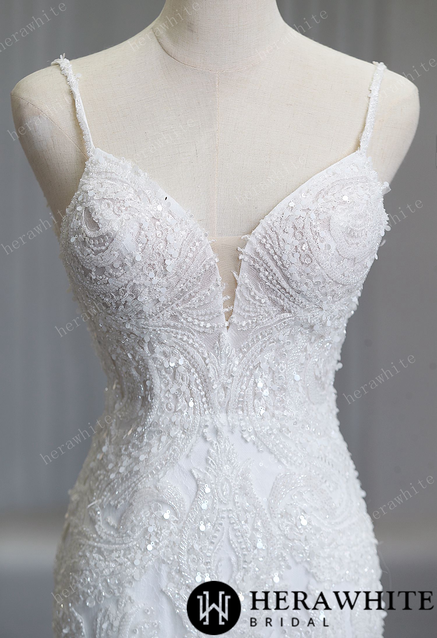 Fit and Flare Wedding Gown with Beads and Sequins