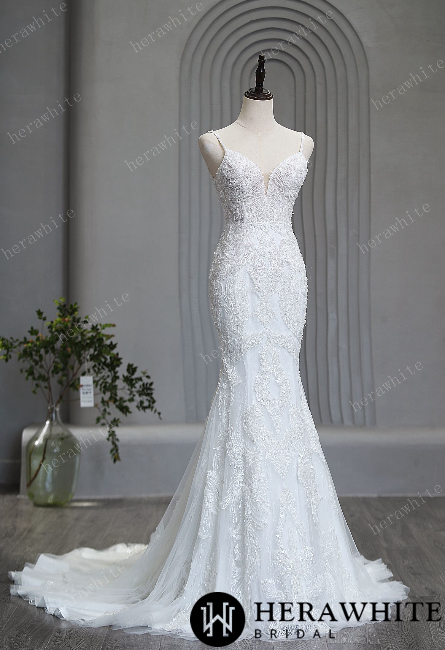 Fit and Flare Wedding Gown with Beads and Sequins
