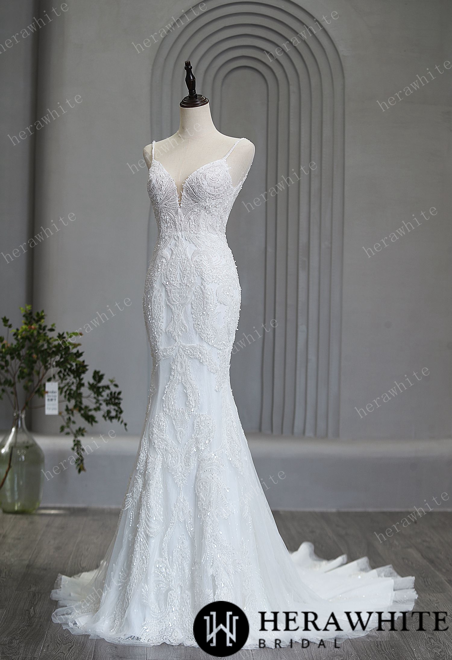 Fit and Flare Wedding Gown with Beads and Sequins