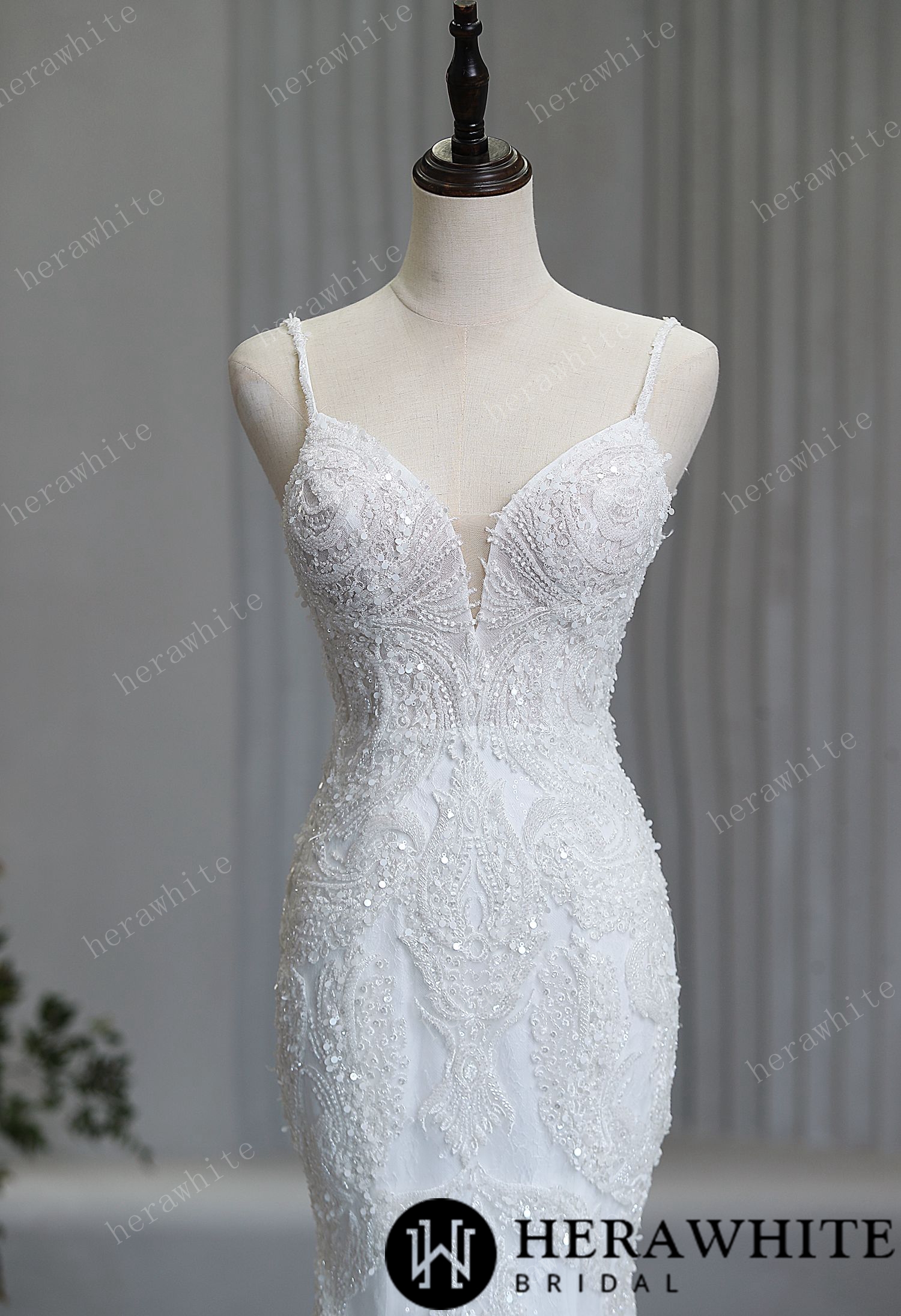 Fit and Flare Wedding Gown with Beads and Sequins